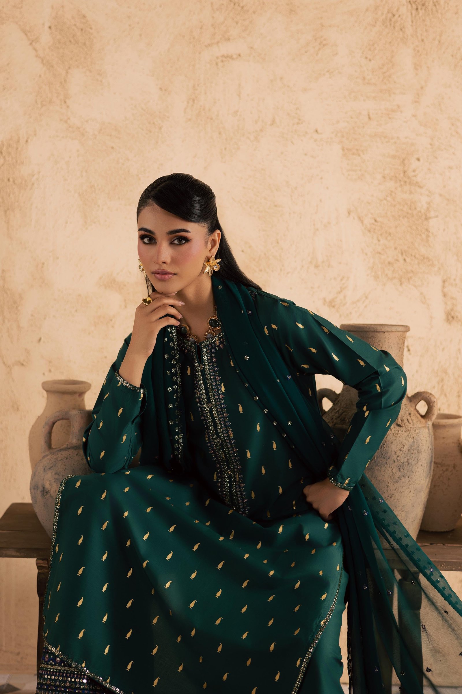 Caspien 3Pc - Embroidered Festive Pret BATIKSS26 BATIK XS / Perzik Green / Giza-S / Perzik Green / Giza-M / Perzik Green / Giza-L / Perzik Green / Giza-XL / Perzik Green / Giza