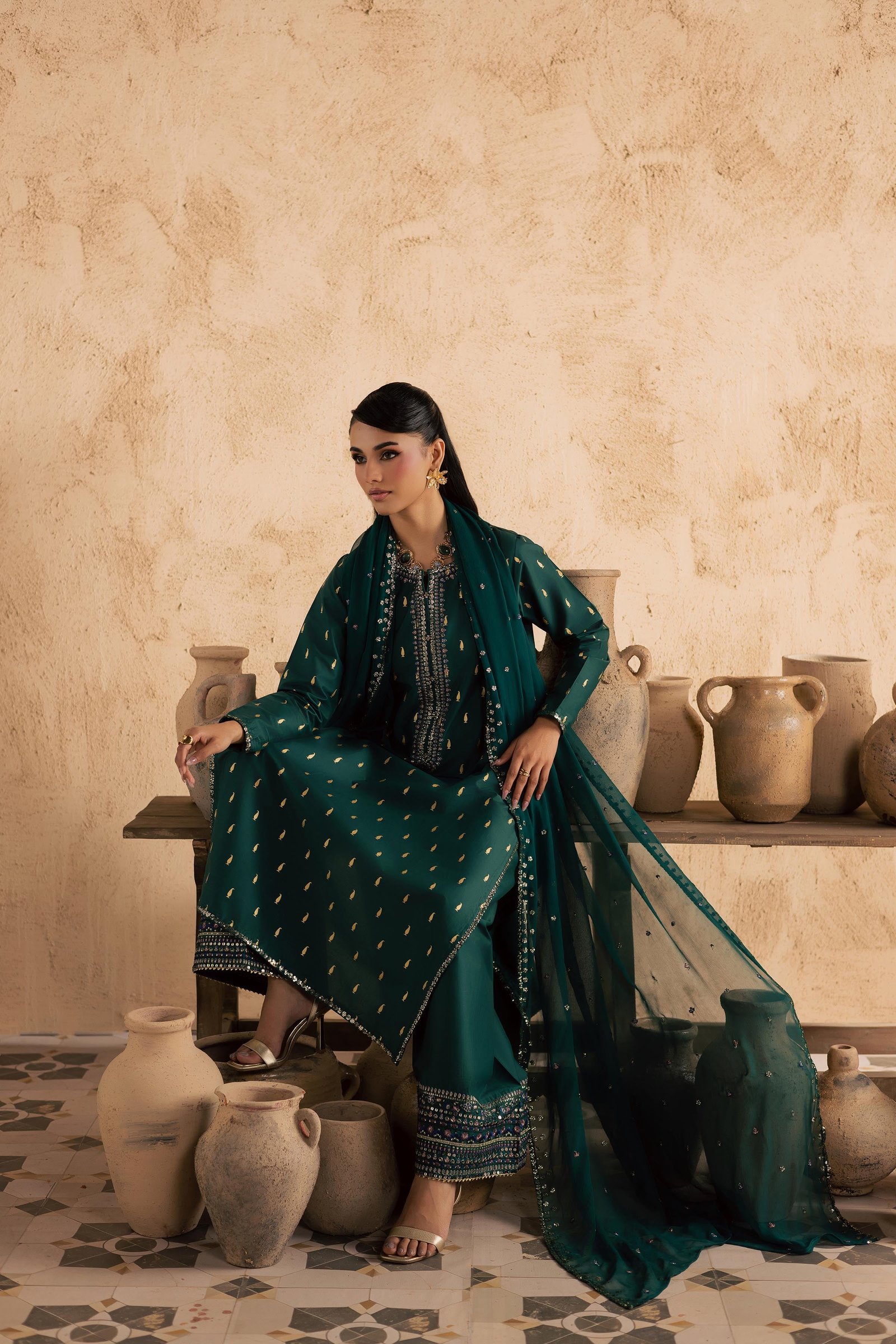 Caspien 3Pc - Embroidered Festive Pret BATIKSS26 BATIK XS / Perzik Green / Giza-S / Perzik Green / Giza-M / Perzik Green / Giza-L / Perzik Green / Giza-XL / Perzik Green / Giza