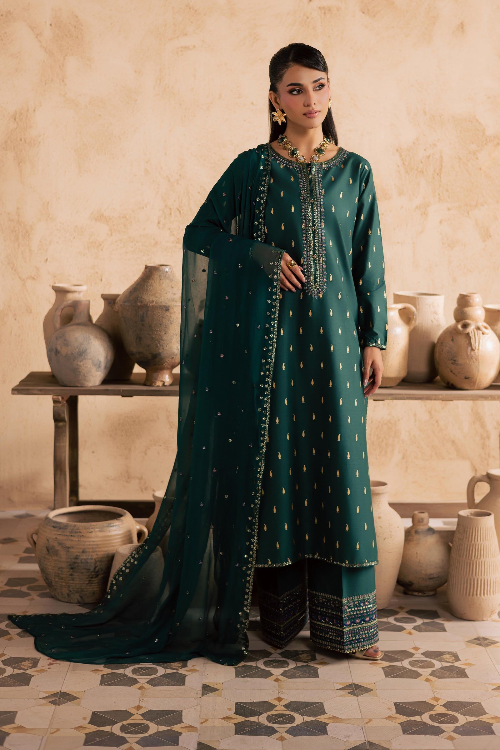 Caspien 3Pc - Embroidered Festive Pret BATIKSS26 BATIK XS / Perzik Green / Giza-S / Perzik Green / Giza-M / Perzik Green / Giza-L / Perzik Green / Giza-XL / Perzik Green / Giza