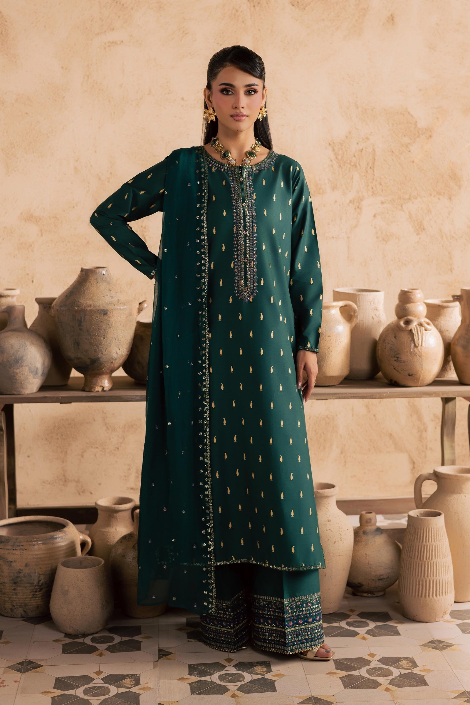 Caspien 3Pc - Embroidered Festive Pret BATIKSS26 BATIK XS / Perzik Green / Giza-S / Perzik Green / Giza-M / Perzik Green / Giza-L / Perzik Green / Giza-XL / Perzik Green / Giza