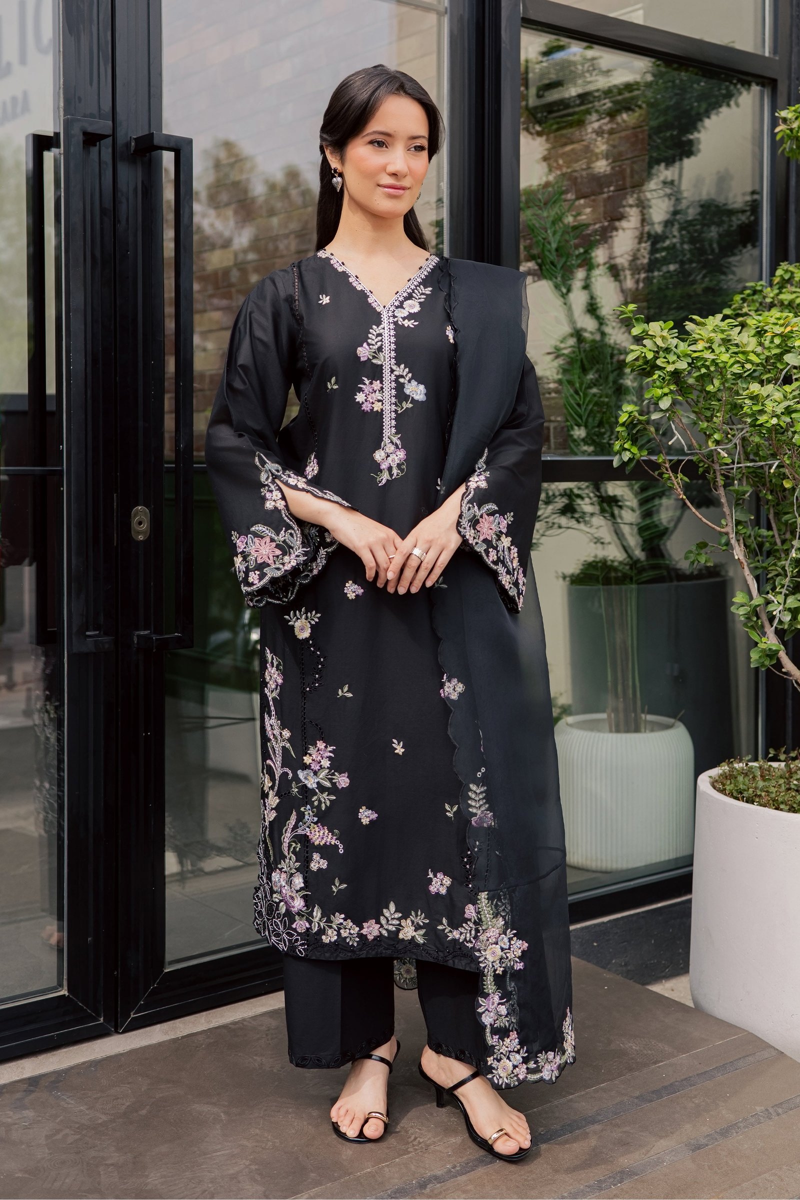 Caviar 3Pc - Embroidered Lawn Dress EverydayEdit26 BATIK XS / Black / Pima Lawn