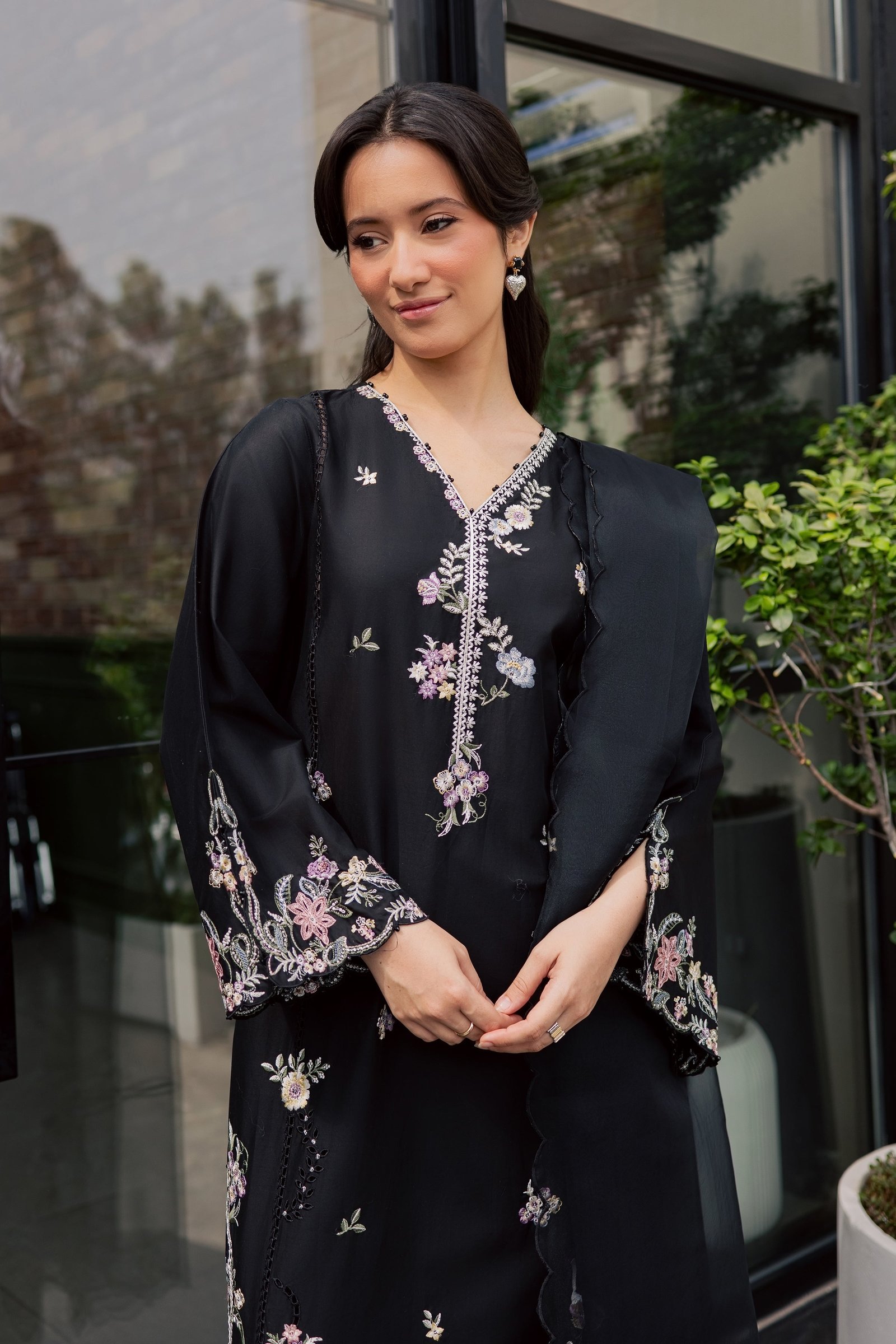Caviar 3Pc - Embroidered Lawn Dress EverydayEdit26 BATIK XS / Black / Pima Lawn