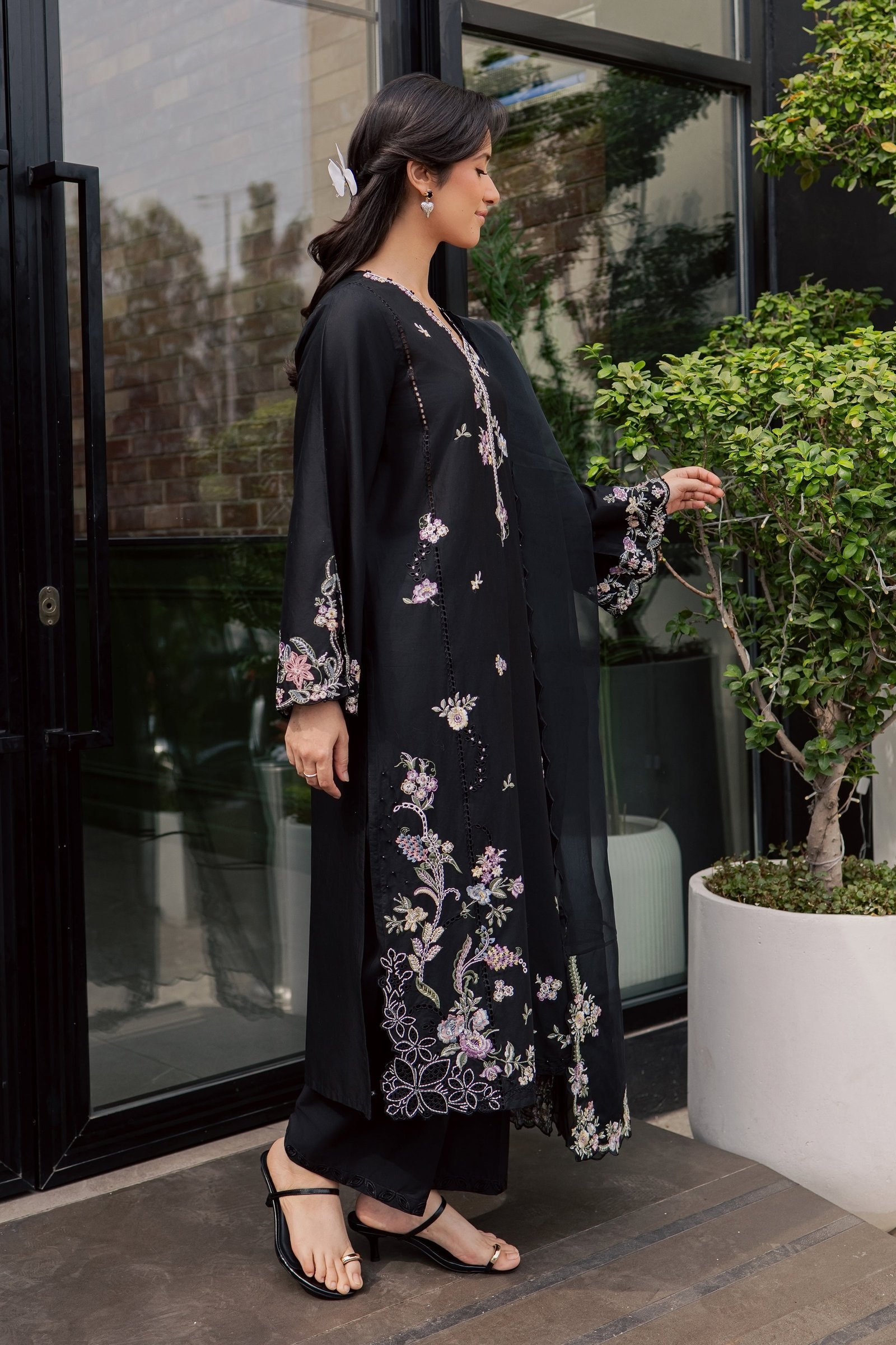 Caviar 3Pc - Embroidered Lawn Dress EverydayEdit26  BATIK   XS / Black / Pima Lawn