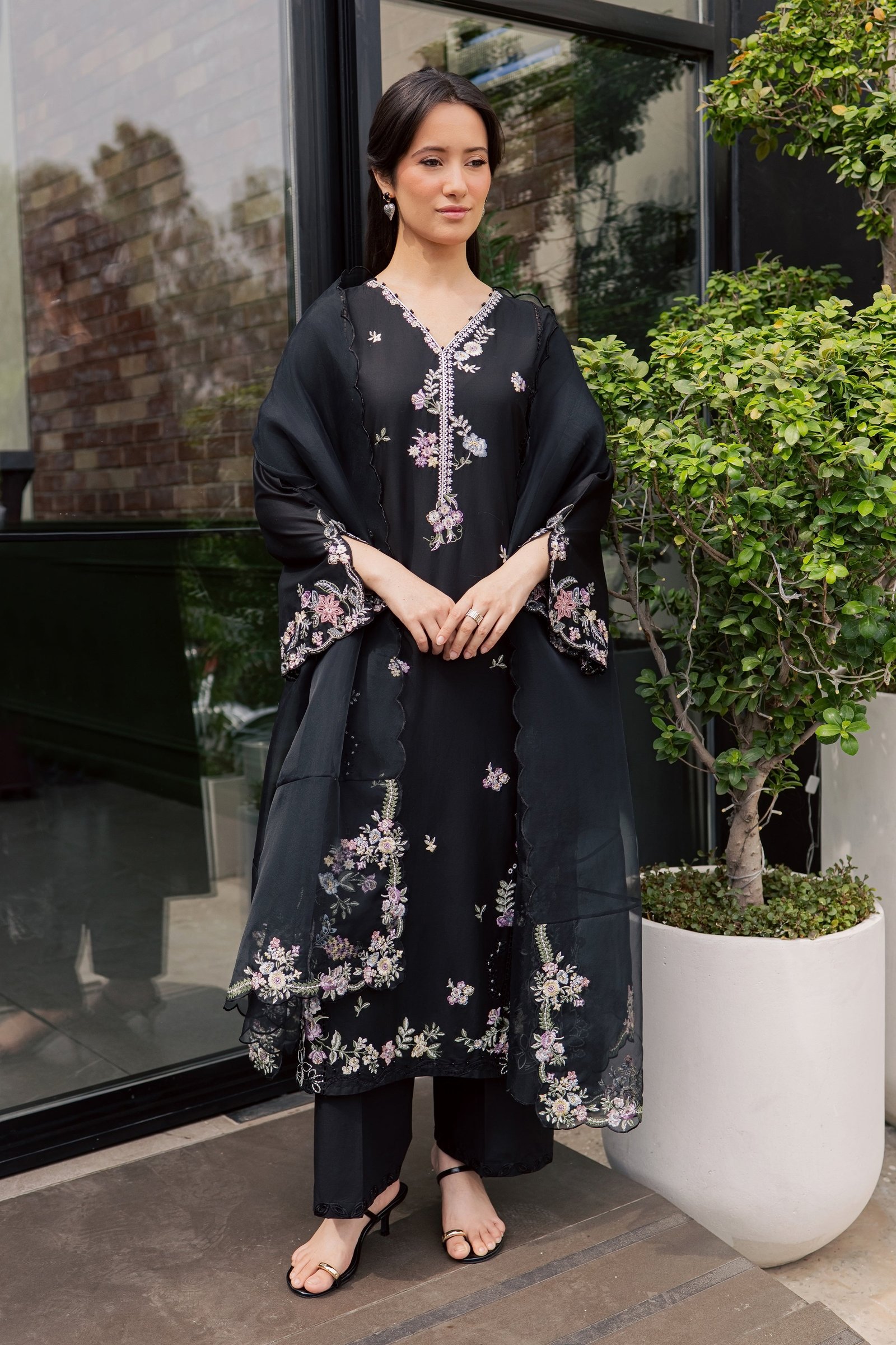 Caviar 3Pc - Embroidered Lawn Dress EverydayEdit26  BATIK   XS / Black / Pima Lawn
