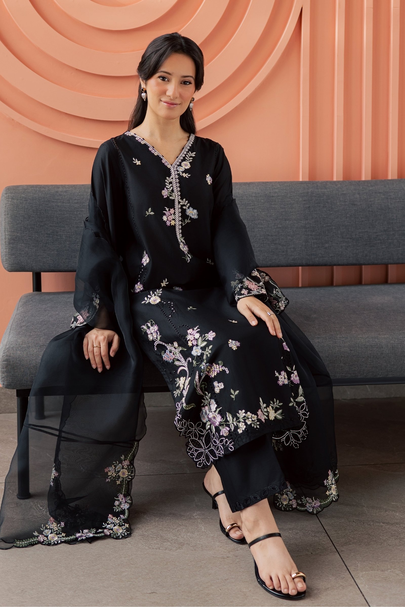 Caviar 3Pc - Embroidered Lawn Dress EverydayEdit26  BATIK   XS / Black / Pima Lawn