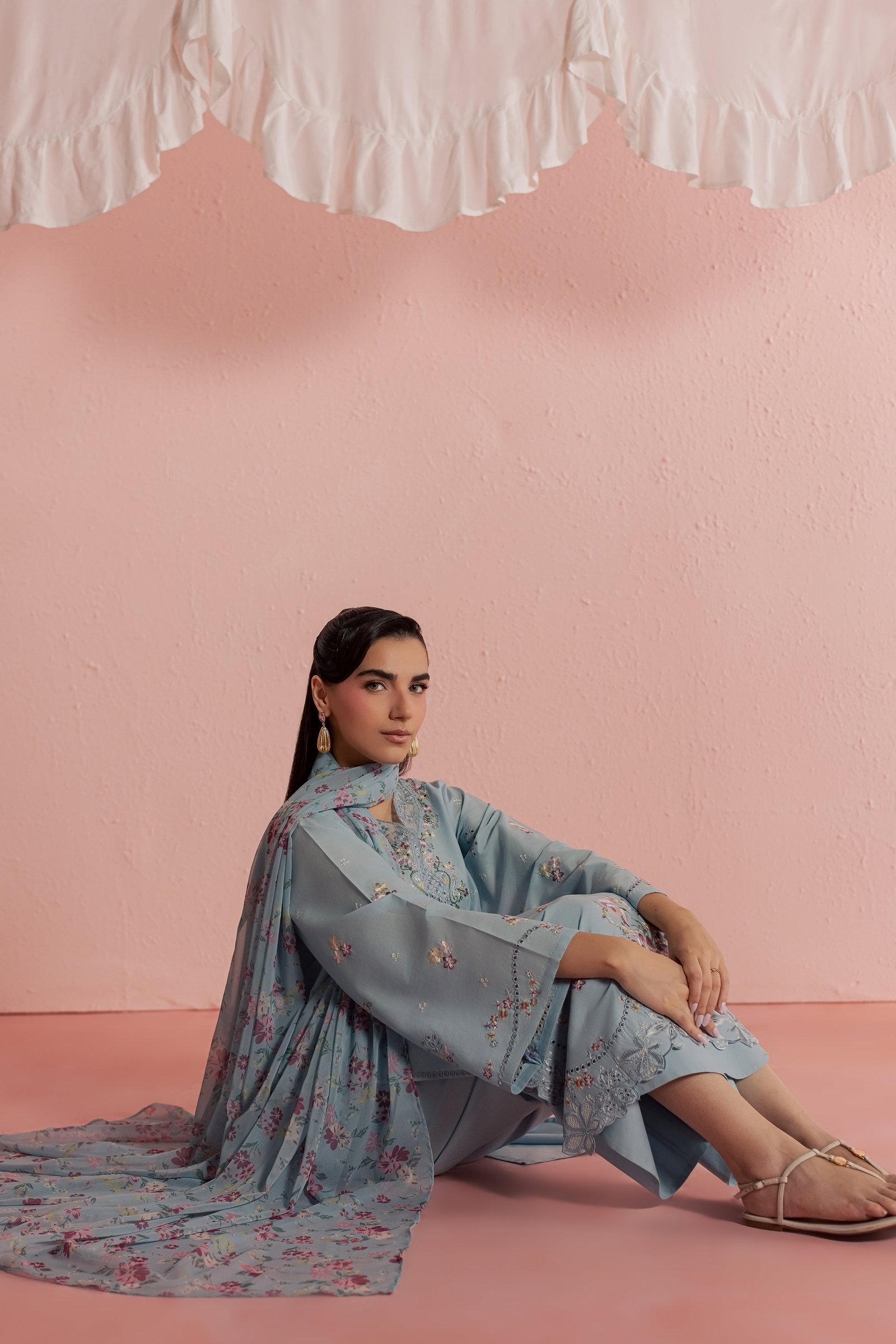 CloudPie 3Pc - Embroidered Lawn Dress BATIKSS26 BATIK XS / Sky blue / Pima Lawn-S / Sky blue / Pima Lawn-M / Sky blue / Pima Lawn-L / Sky blue / Pima Lawn-XL / Sky blue / Pima Lawn