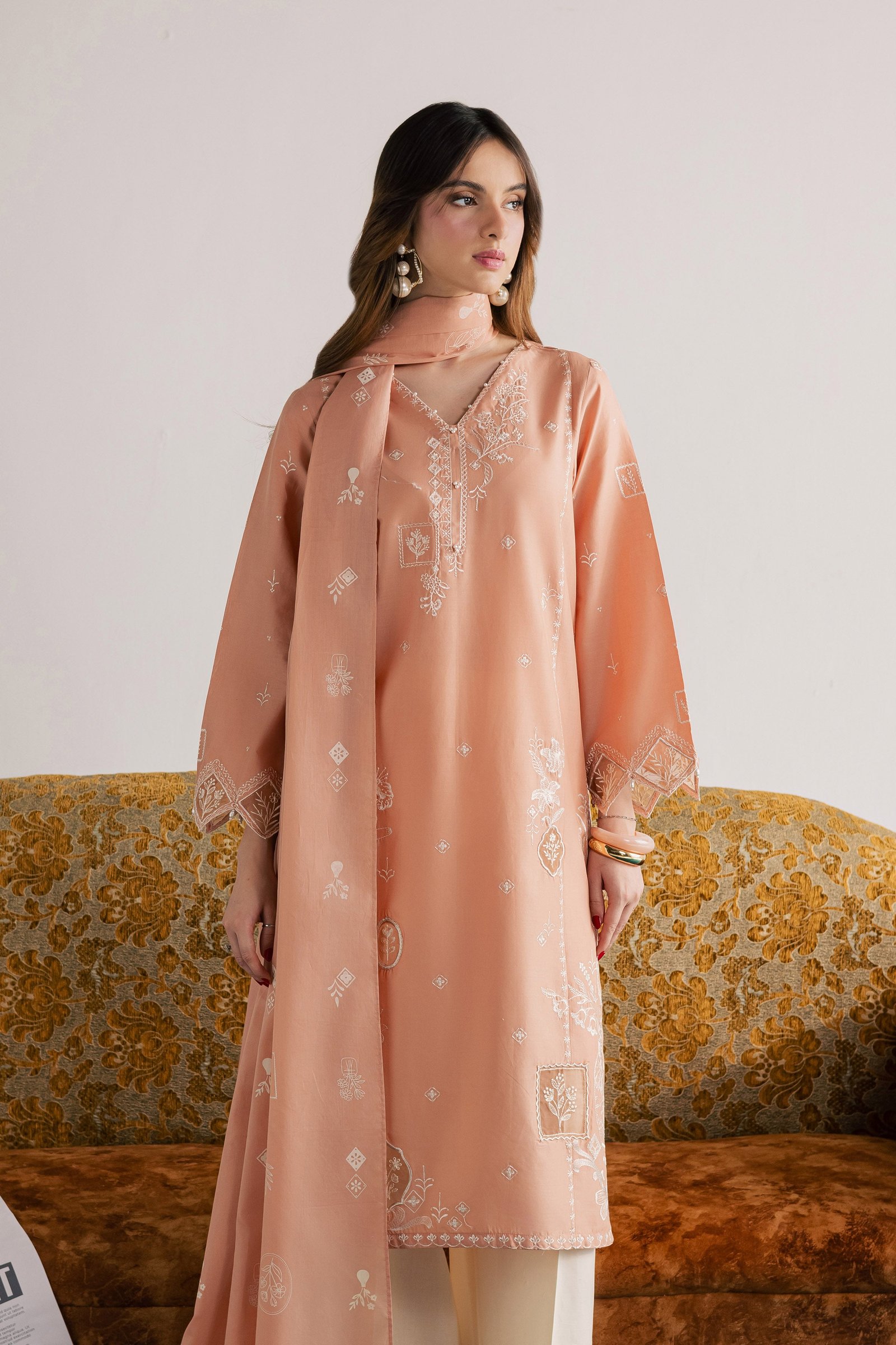 Coraline 3Pc - Embroidered Lawn Dress EverydayEdit26 BATIK XS / Cafe Crème / Pima Lawn-S / Cafe Crème / Pima Lawn-M / Cafe Crème / Pima Lawn-L / Cafe Crème / Pima Lawn-XL / Cafe Crème / Pima Lawn