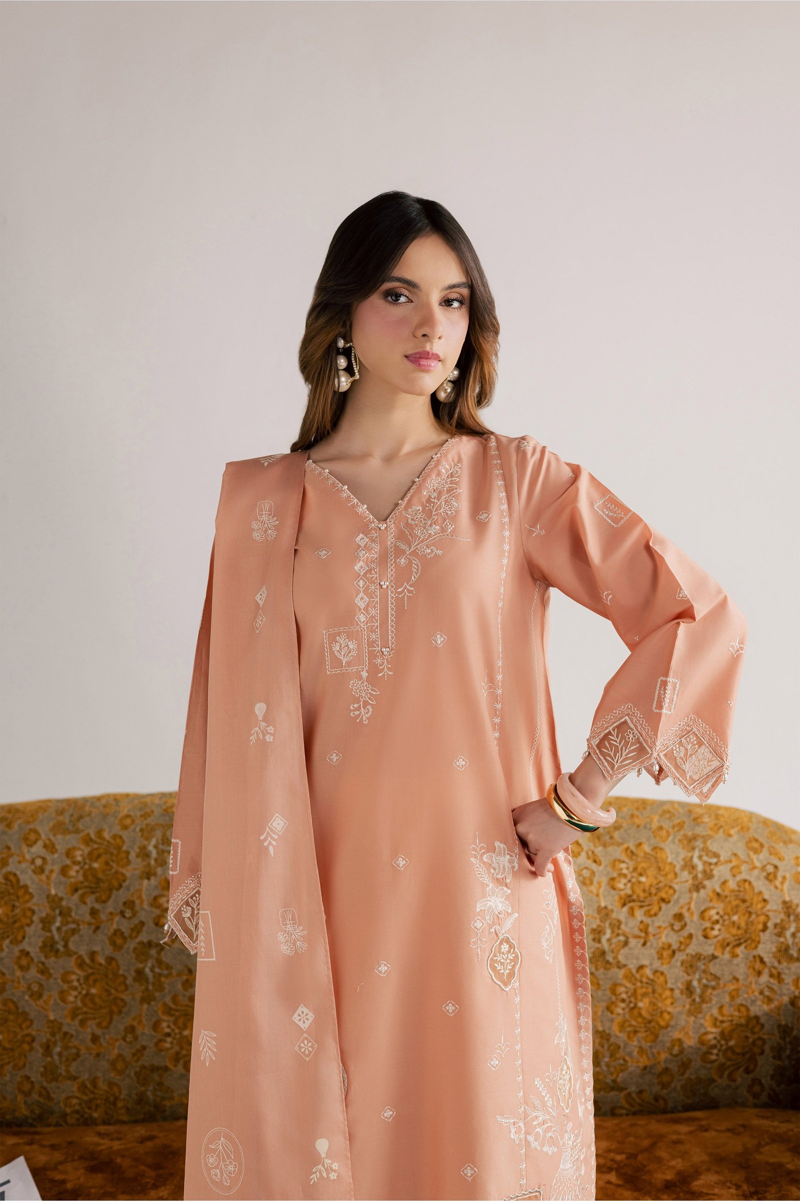  Coraline 3Pc - Embroidered Lawn Dress EverydayEdit26  BATIK   XS / Cafe Crème / Pima Lawn-S / Cafe Crème / Pima Lawn-M / Cafe Crème / Pima Lawn-L / Cafe Crème / Pima Lawn-XL / Cafe Crème / Pima Lawn
