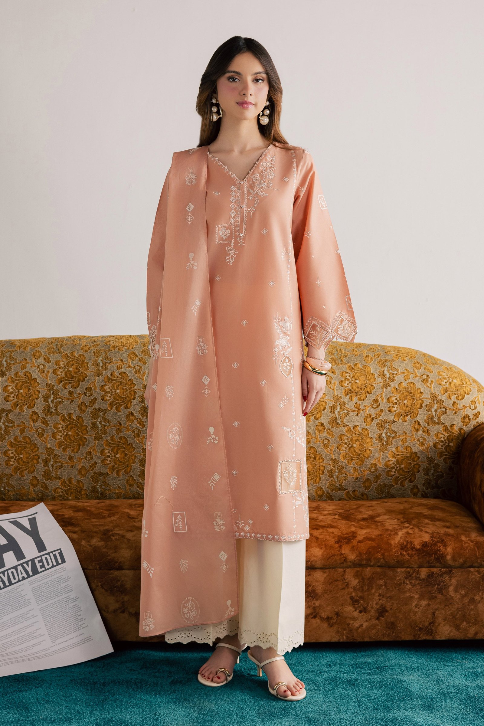 Coraline 3Pc - Embroidered Lawn Dress EverydayEdit26 BATIK XS / Cafe Crème / Pima Lawn-S / Cafe Crème / Pima Lawn-M / Cafe Crème / Pima Lawn-L / Cafe Crème / Pima Lawn-XL / Cafe Crème / Pima Lawn