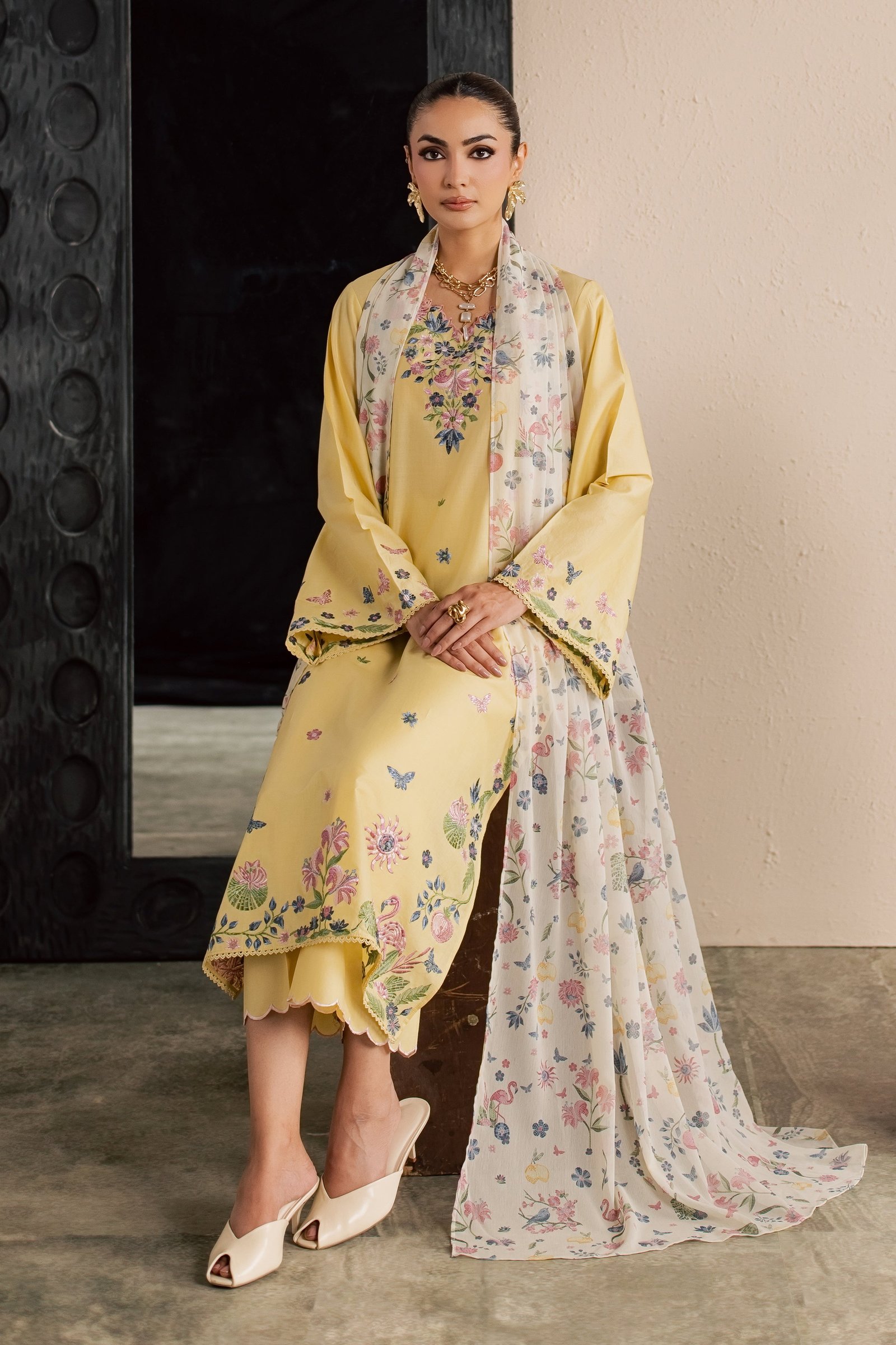 Custard 3Pc - Embroidered Lawn Dress EverydayEdit26 BATIK XS / Butter / Pima Lawn-S / Butter / Pima Lawn-M / Butter / Pima Lawn-L / Butter / Pima Lawn-XL / Butter / Pima Lawn