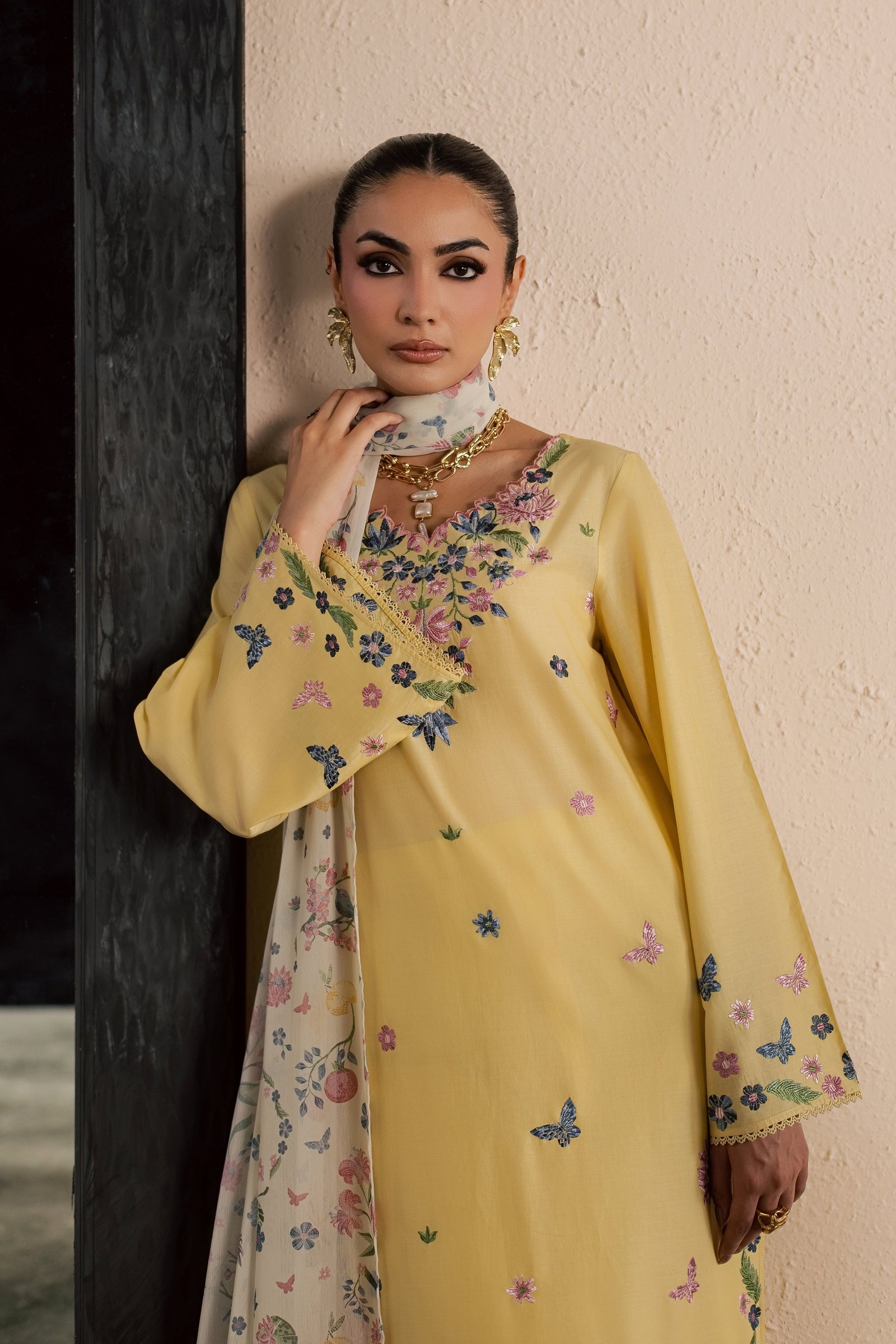 Custard 3Pc - Embroidered Lawn Dress EverydayEdit26 BATIK XS / Butter / Pima Lawn-S / Butter / Pima Lawn-M / Butter / Pima Lawn-L / Butter / Pima Lawn-XL / Butter / Pima Lawn