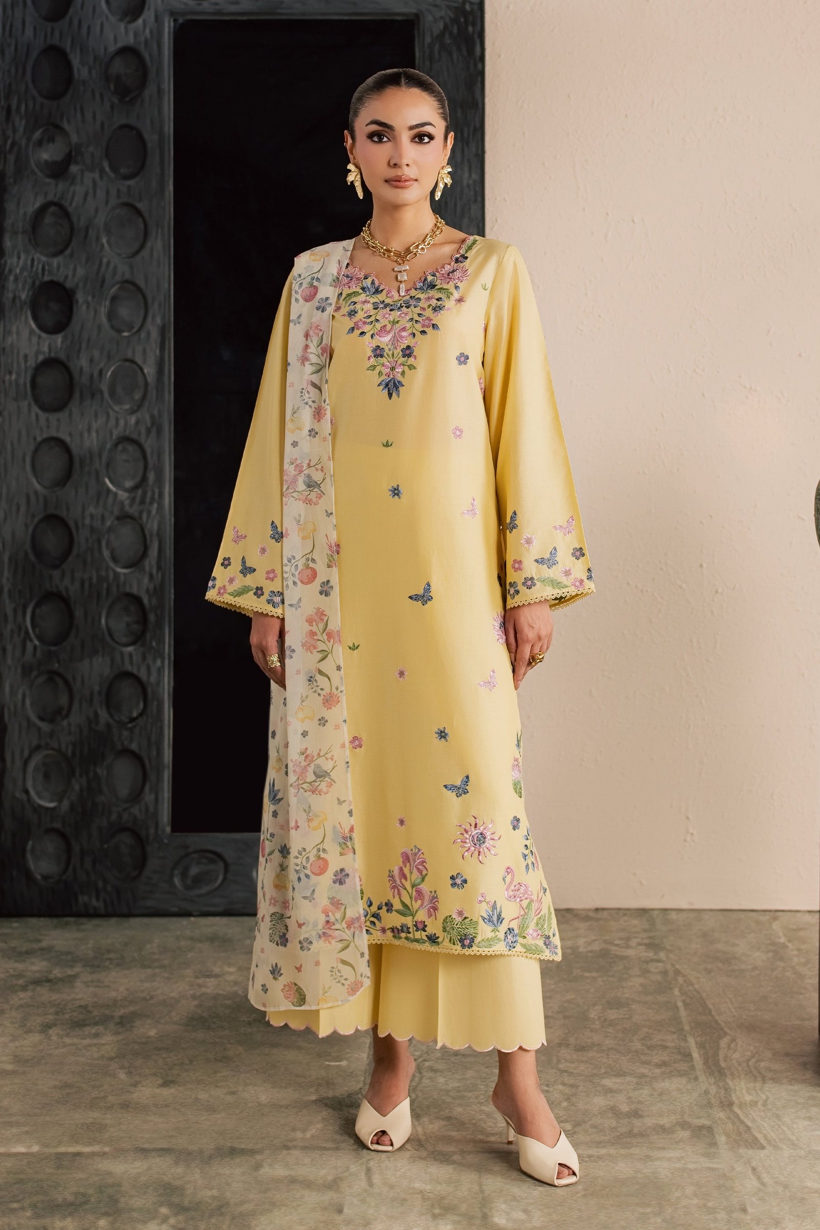 Custard 3Pc - Embroidered Lawn Dress EverydayEdit26 BATIK XS / Butter / Pima Lawn-S / Butter / Pima Lawn-M / Butter / Pima Lawn-L / Butter / Pima Lawn-XL / Butter / Pima Lawn