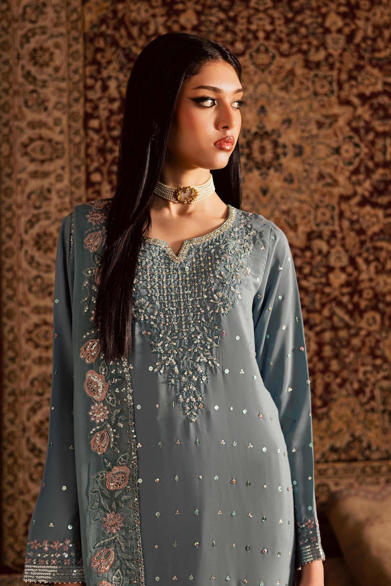 Daisy 3Pc - Festive Luxe Pret BATIKSTUDIO2025 BATIK S / Powder / Georgette-M / Powder / Georgette-L / Powder / Georgette