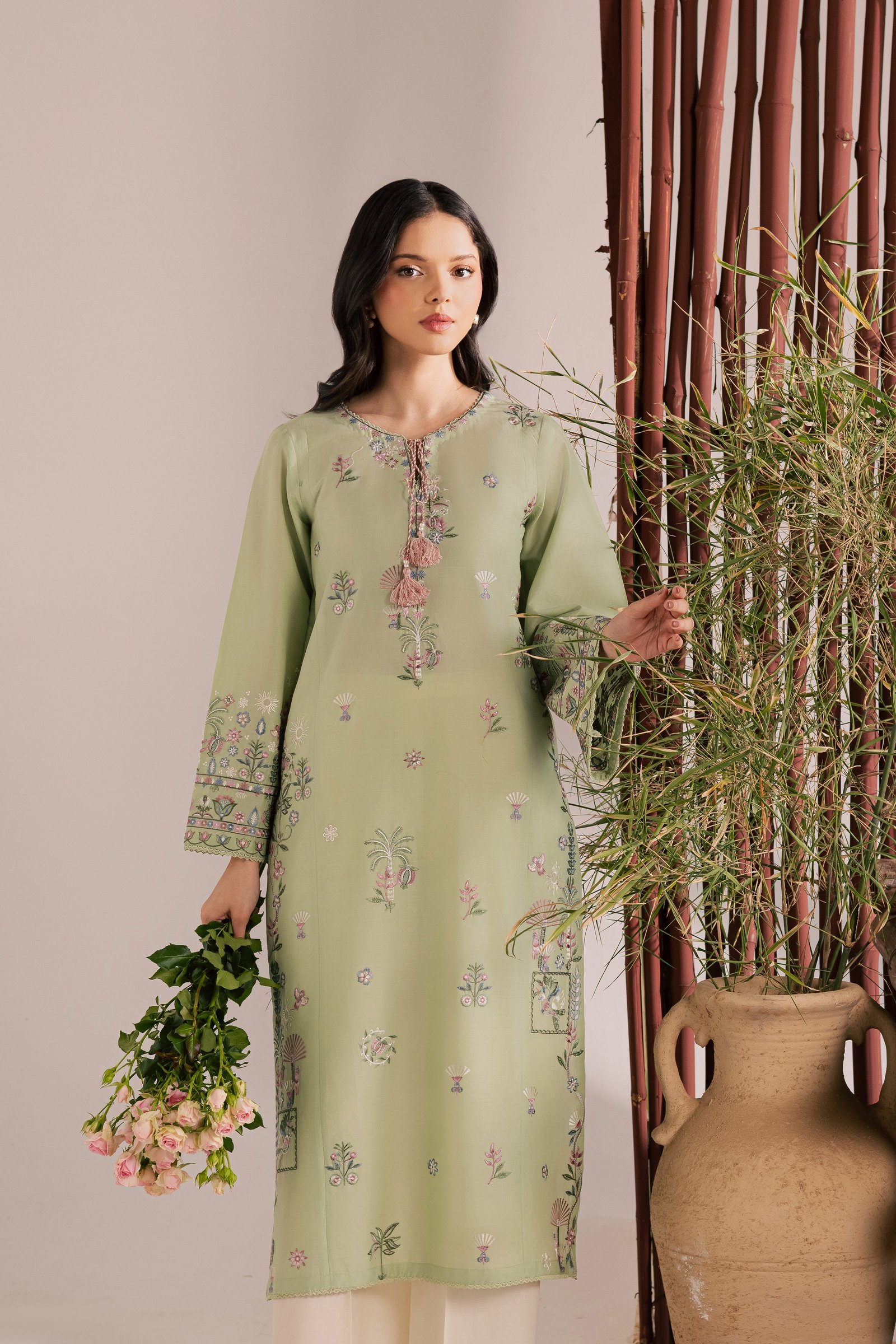 Daphne Laurel 2Pc - Embroidered Lawn Dress EverydayEdit26 BATIK XS / Laurel Green / Pima Lawn-S / Laurel Green / Pima Lawn-M / Laurel Green / Pima Lawn-L / Laurel Green / Pima Lawn-XL / Laurel Green / Pima Lawn
