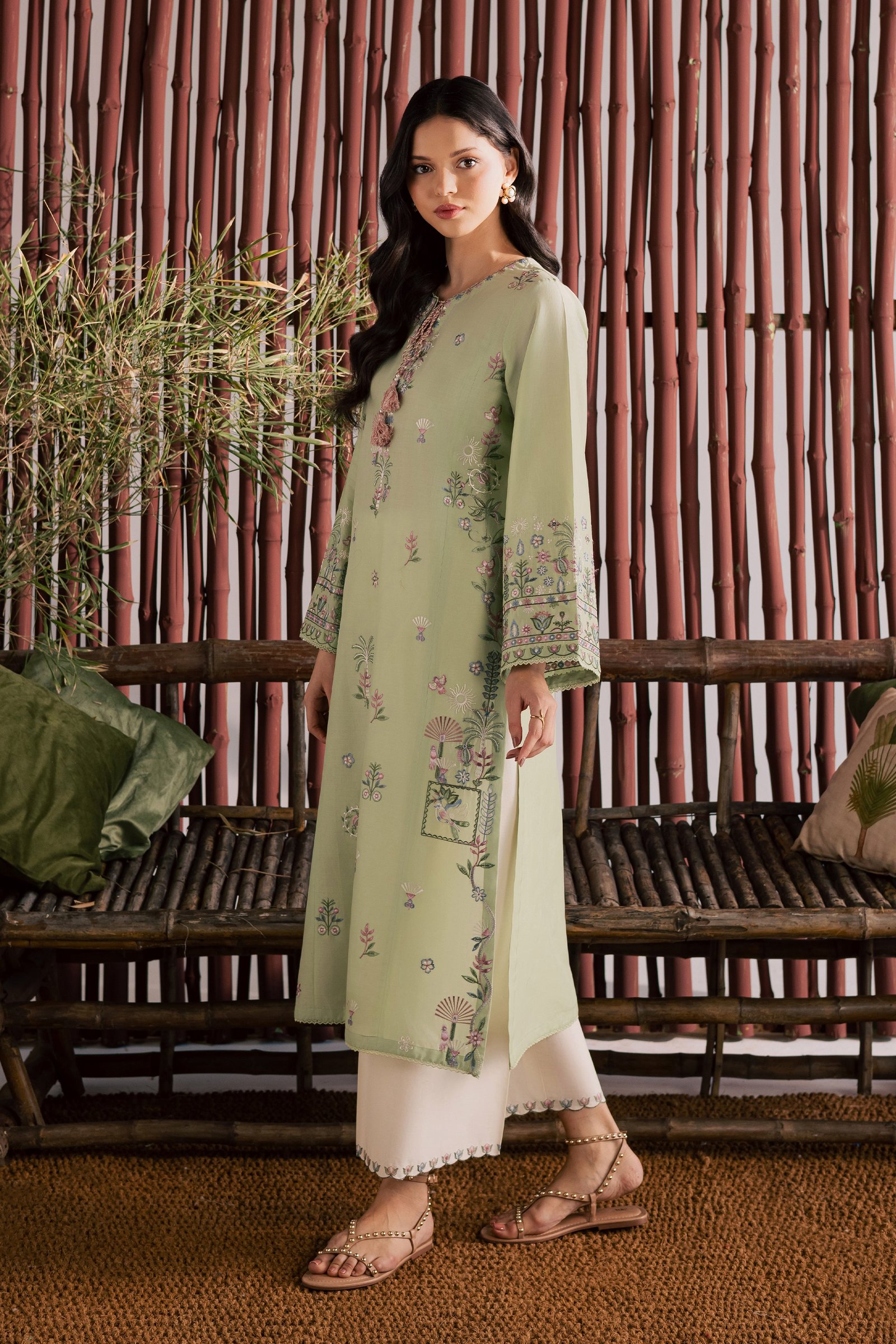 Daphne Laurel 2Pc - Embroidered Lawn Dress EverydayEdit26 BATIK XS / Laurel Green / Pima Lawn-S / Laurel Green / Pima Lawn-M / Laurel Green / Pima Lawn-L / Laurel Green / Pima Lawn-XL / Laurel Green / Pima Lawn