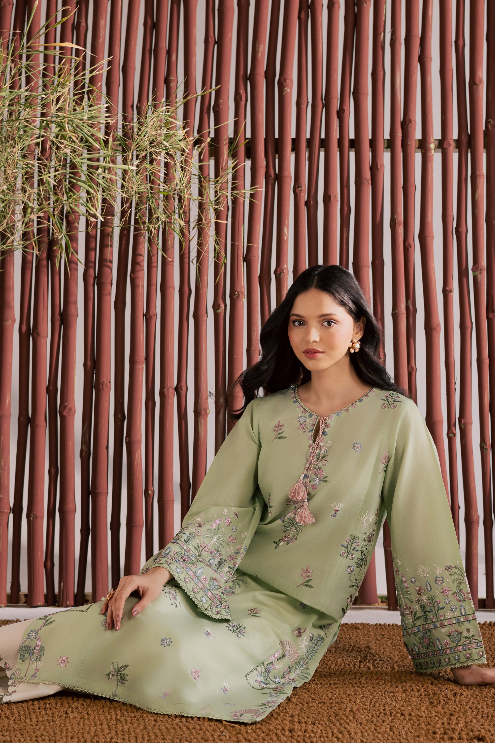 Daphne Laurel 2Pc - Embroidered Lawn Dress EverydayEdit26 BATIK XS / Laurel Green / Pima Lawn-S / Laurel Green / Pima Lawn-M / Laurel Green / Pima Lawn-L / Laurel Green / Pima Lawn-XL / Laurel Green / Pima Lawn