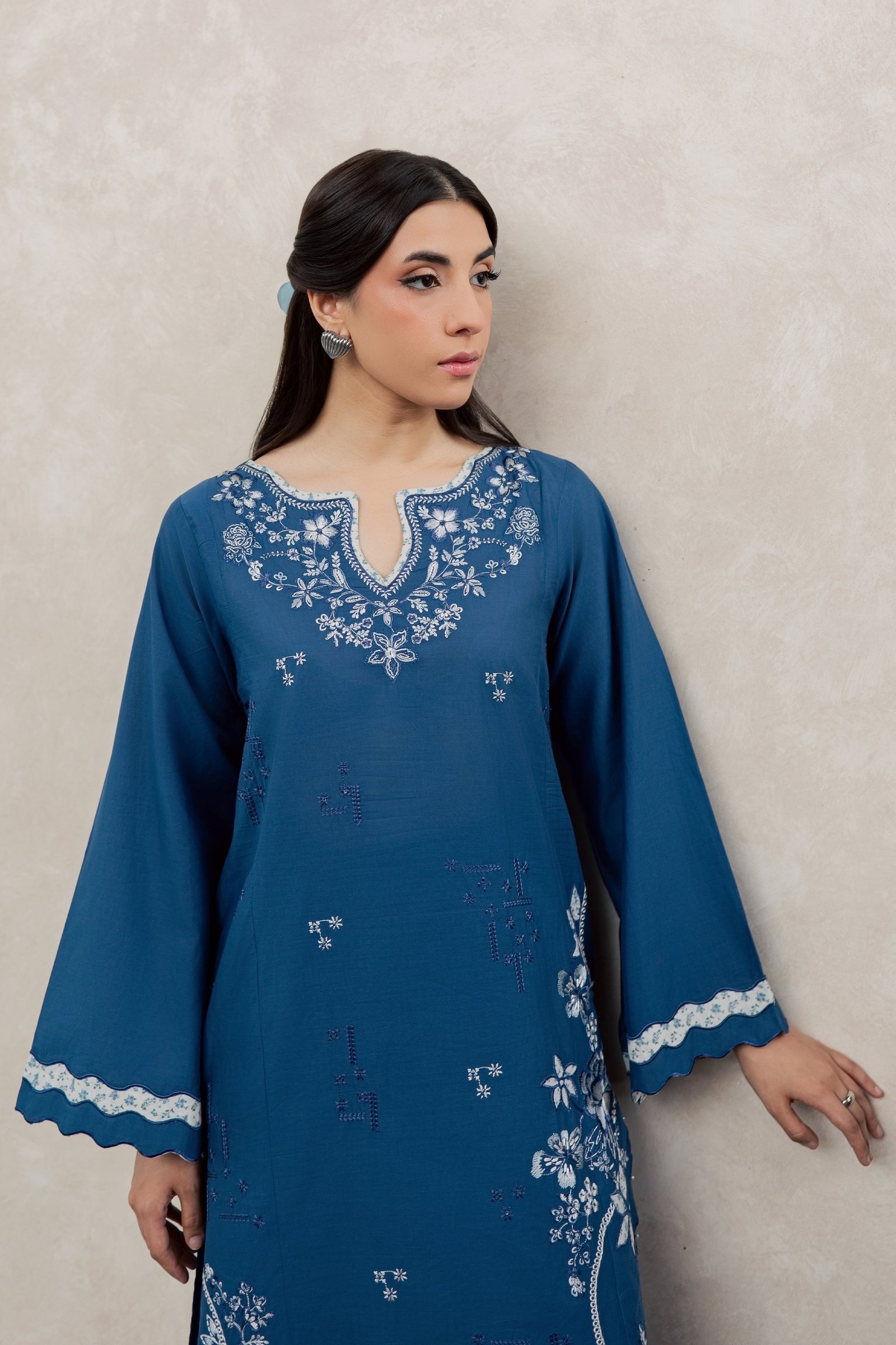 Dark Ravena 2Pc - Embroidered Lawn Dress EverydayEdit26 BATIK XS / Ocean Blue / Pima Lawn