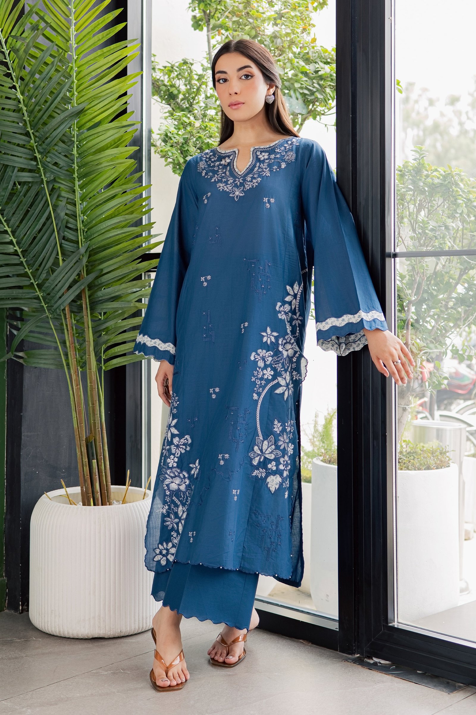 Dark Ravena 2Pc - Embroidered Lawn Dress EverydayEdit26 BATIK XS / Ocean Blue / Pima Lawn