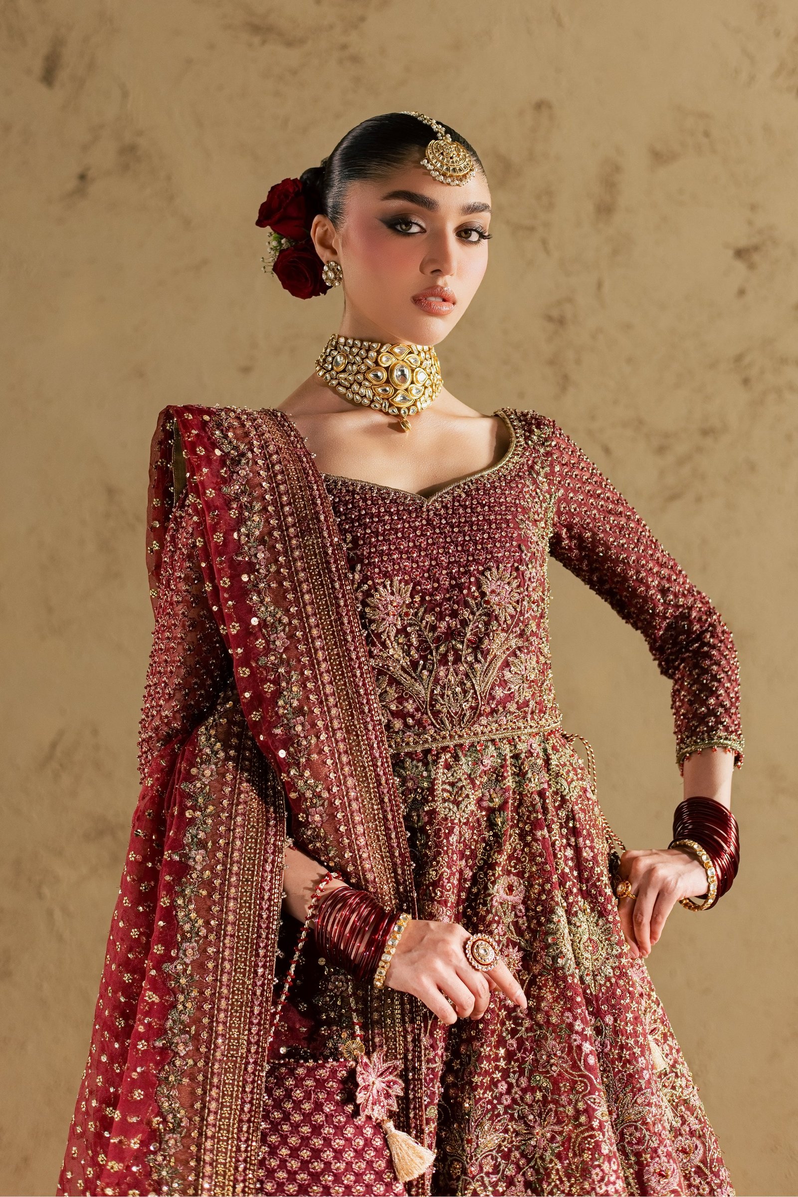 Dastaan 4Pc - Bridal Dress BATIKBRIDAL2026 BATIK S / Maroon / Organza
