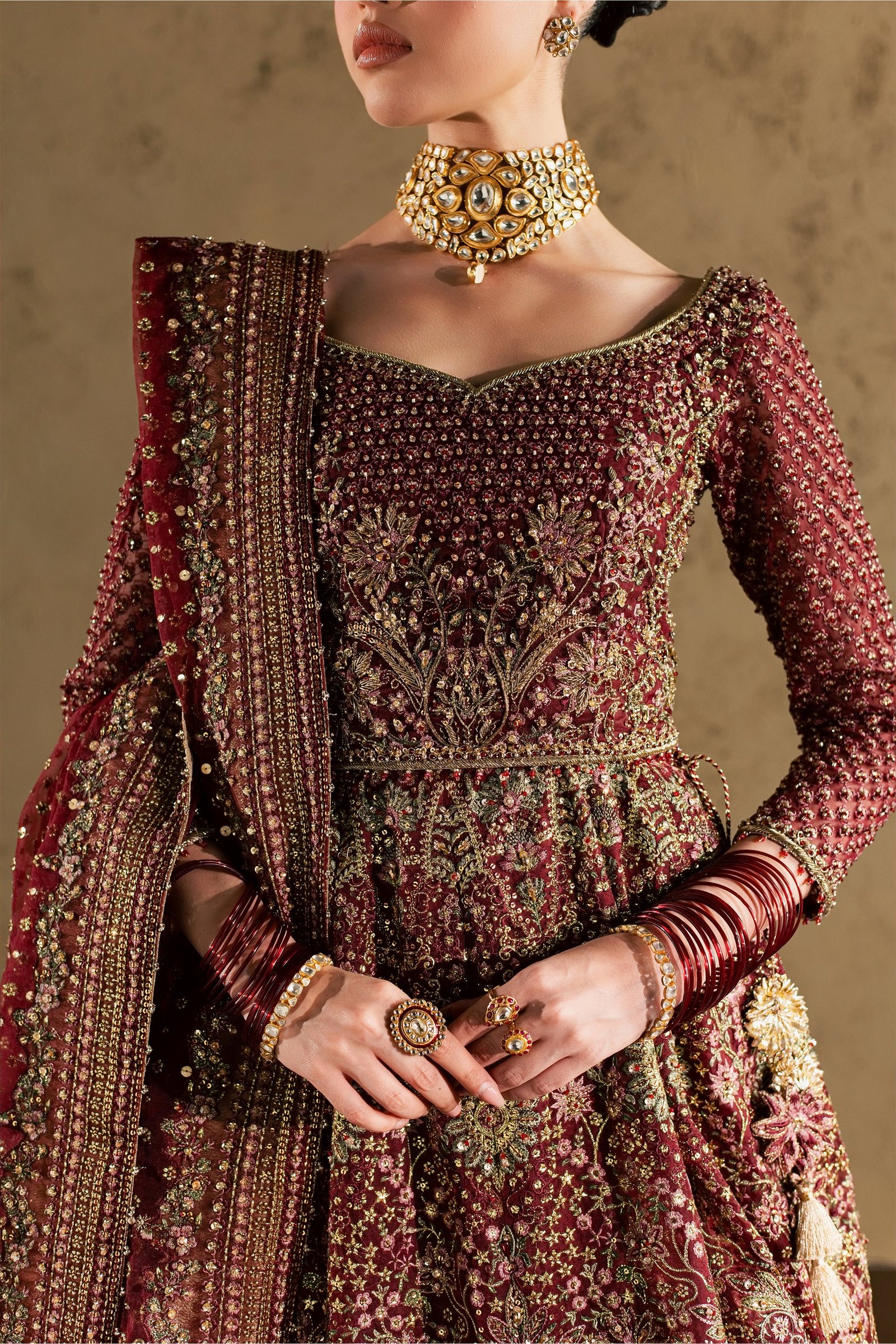 Dastaan 4Pc - Bridal Dress BATIKBRIDAL2026 BATIK S / Maroon / Organza