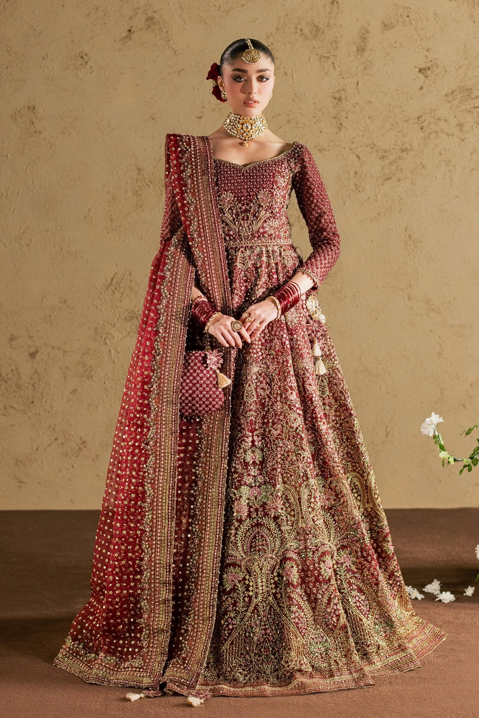 Dastaan 4Pc - Bridal Dress BATIKBRIDAL2026 BATIK S / Maroon / Organza