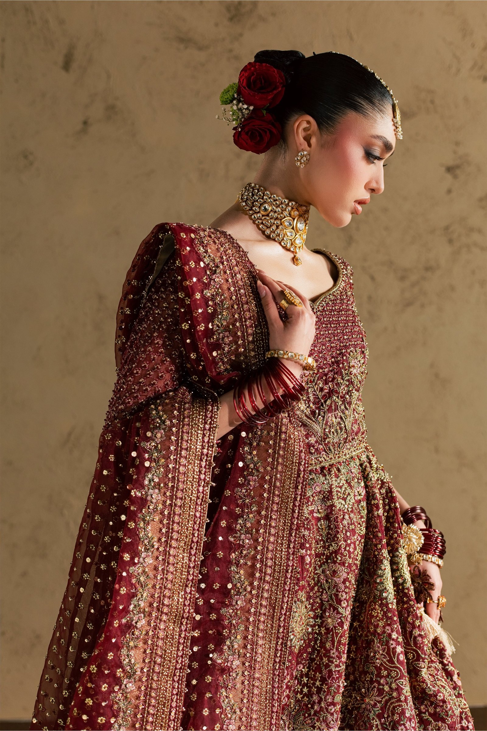 Dastaan 4Pc - Bridal Dress BATIKBRIDAL2026 BATIK S / Maroon / Organza