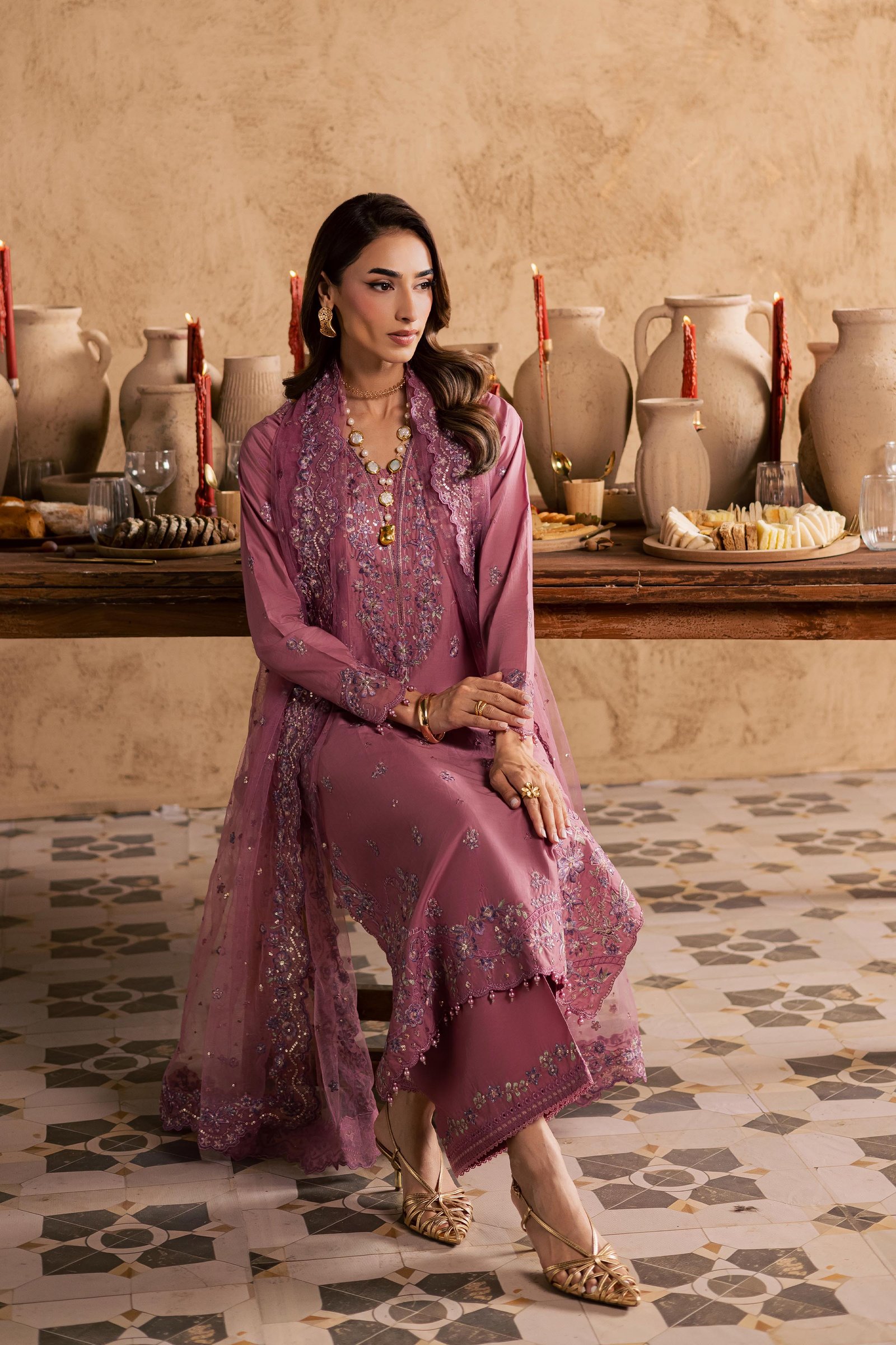 Dhinara 3Pc - Embroidered Festive Pret BATIKSS26 BATIK XS / Kashmiri Pink / Giza-S / Kashmiri Pink / Giza-M / Kashmiri Pink / Giza-L / Kashmiri Pink / Giza-XL / Kashmiri Pink / Giza