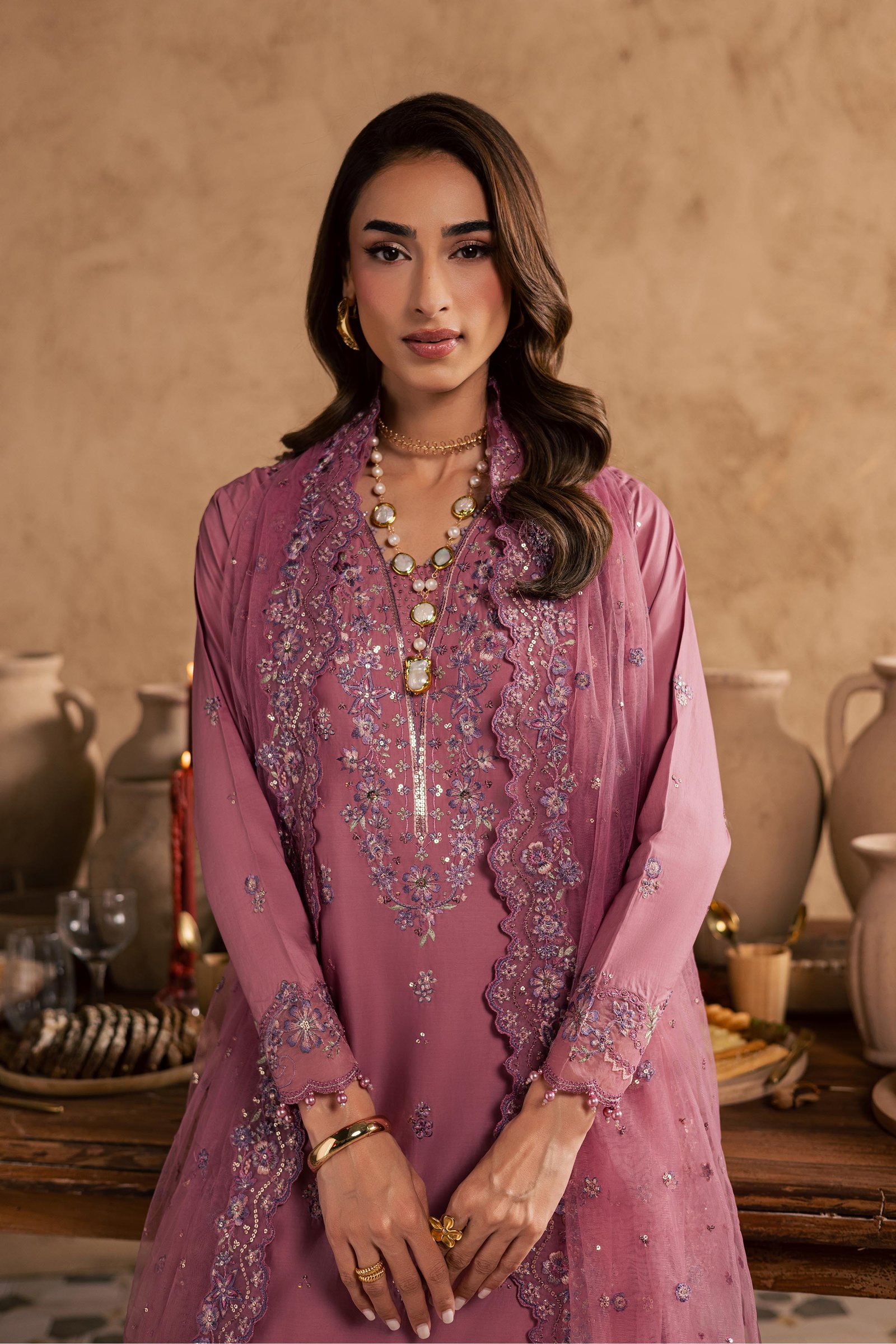 Dhinara 3Pc - Embroidered Festive Pret BATIKSS26 BATIK XS / Kashmiri Pink / Giza-S / Kashmiri Pink / Giza-M / Kashmiri Pink / Giza-L / Kashmiri Pink / Giza-XL / Kashmiri Pink / Giza