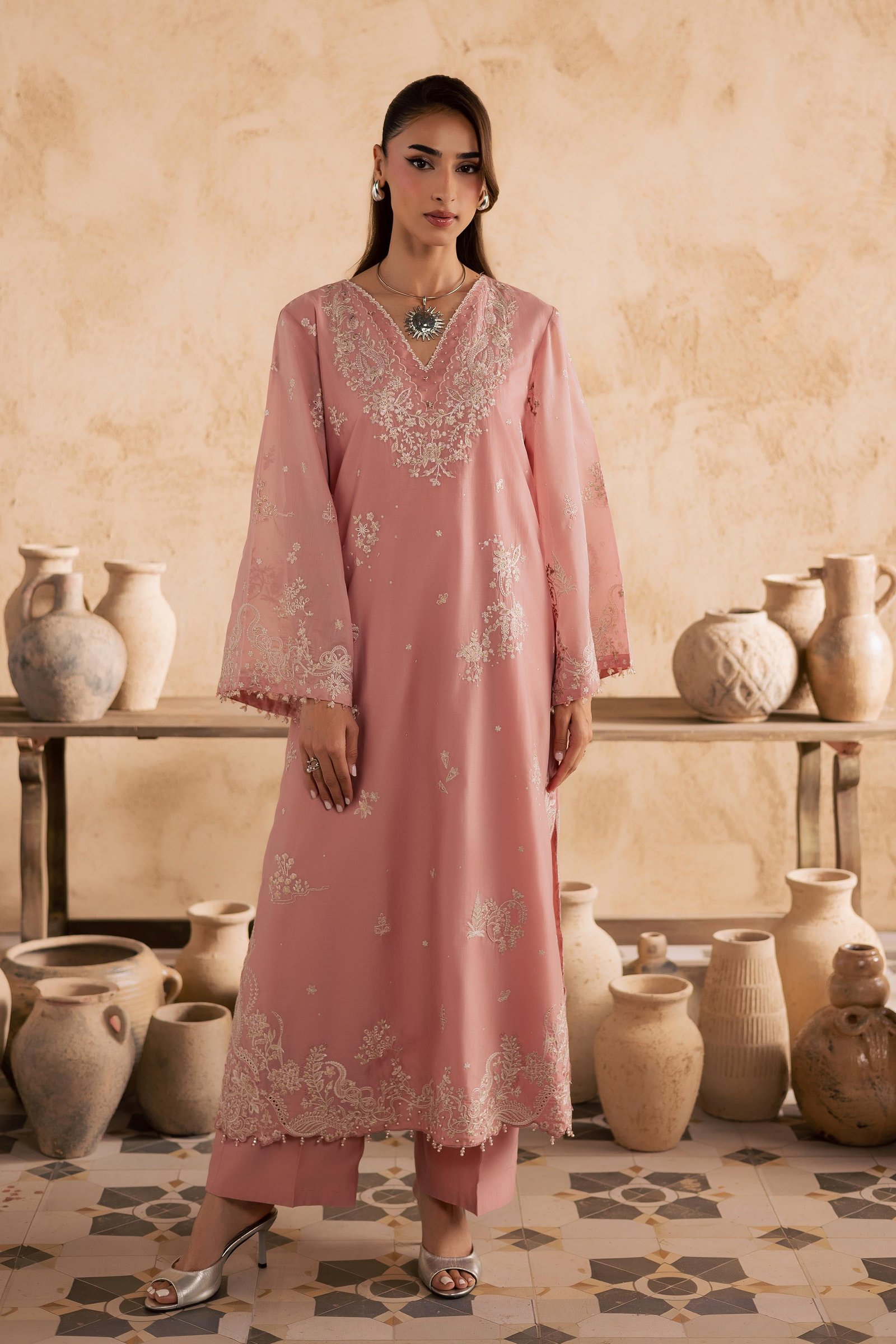 Dublin 2Pc - Embroidered Festive Pret BATIKSS26 BATIK XS / Peach / Paper Silk-S / Peach / Paper Silk-M / Peach / Paper Silk-L / Peach / Paper Silk-XL / Peach / Paper Silk