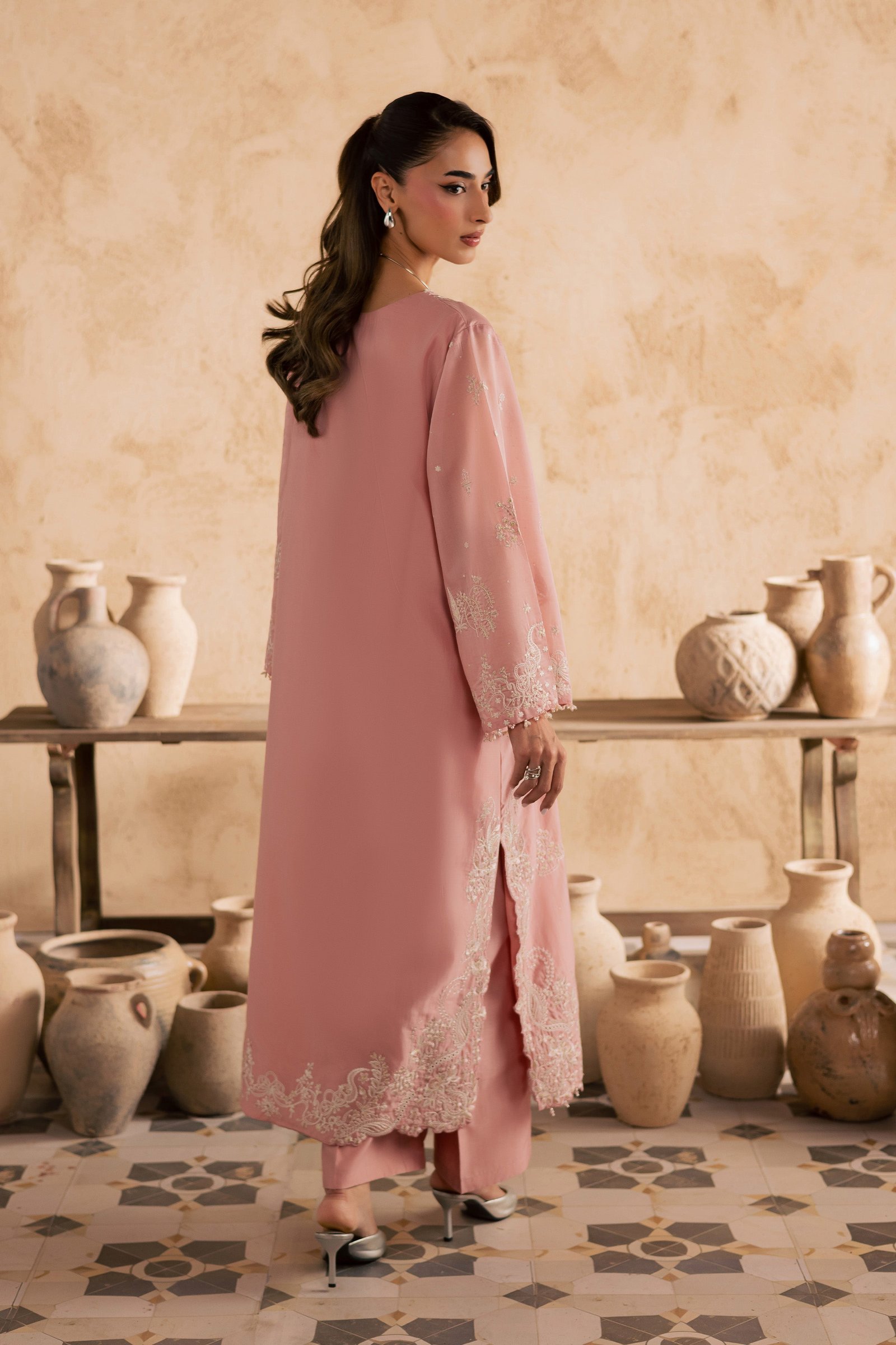 Dublin 2Pc - Embroidered Festive Pret BATIKSS26 BATIK XS / Peach / Paper Silk-S / Peach / Paper Silk-M / Peach / Paper Silk-L / Peach / Paper Silk-XL / Peach / Paper Silk