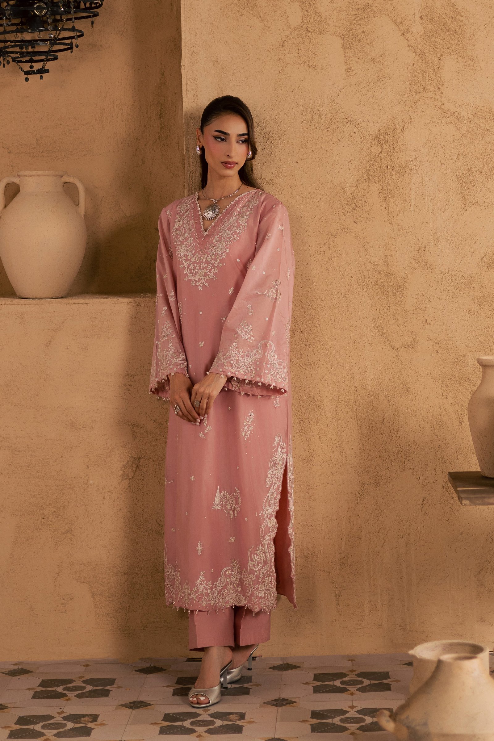 Dublin 2Pc - Embroidered Festive Pret BATIKSS26 BATIK XS / Peach / Paper Silk-S / Peach / Paper Silk-M / Peach / Paper Silk-L / Peach / Paper Silk-XL / Peach / Paper Silk