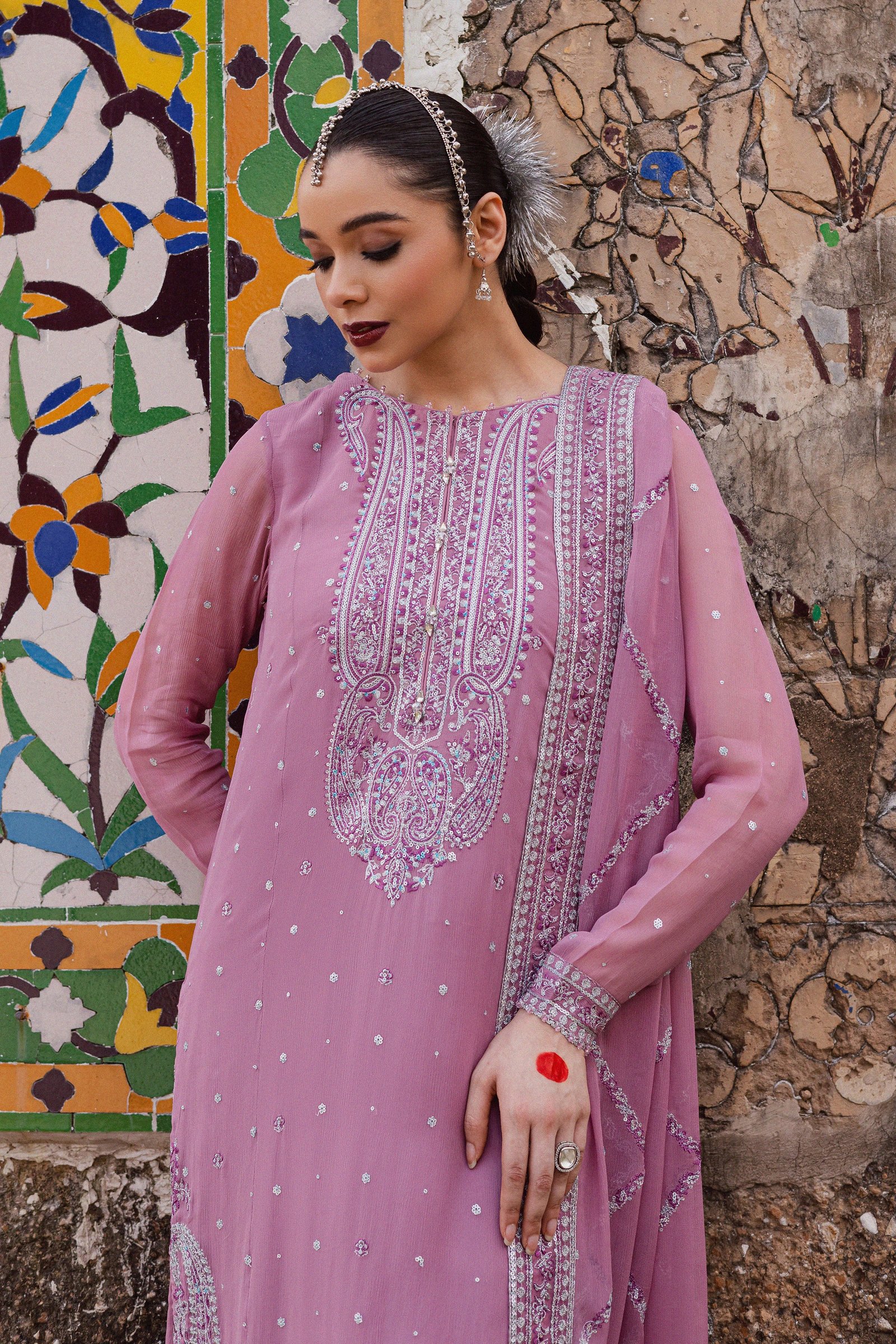 Dusty Salina 3Pc - Festive Luxe Pret BATIKLuxePRET BATIK XS / Mauve / Chiffon & Raw Silk-S / Mauve / Chiffon & Raw Silk-M / Mauve / Chiffon & Raw Silk-L / Mauve / Chiffon & Raw Silk-XL / Mauve / Chiffon & Raw Silk