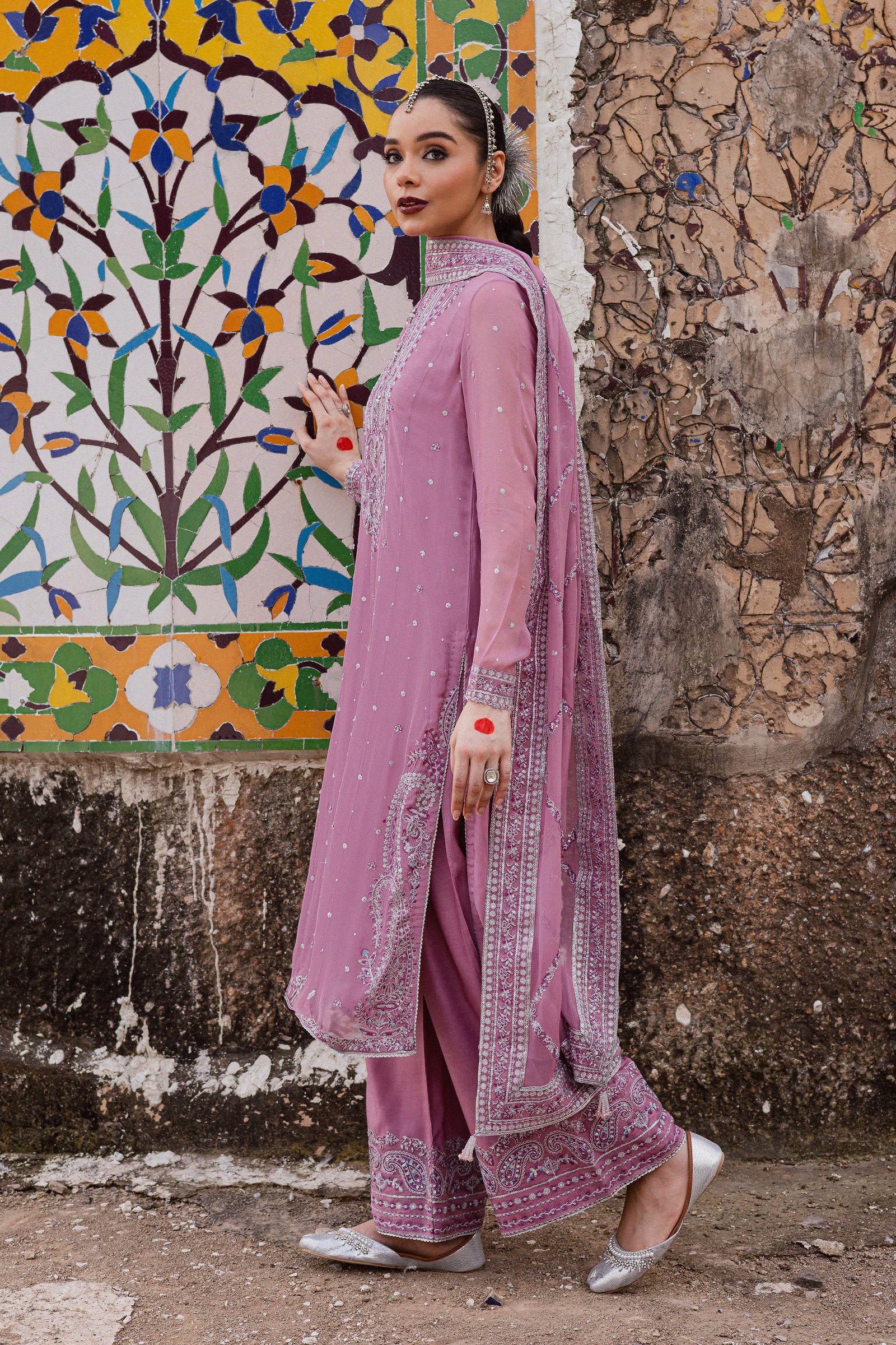 Dusty Salina 3Pc - Festive Luxe Pret BATIKLuxePRET BATIK XS / Mauve / Chiffon & Raw Silk-S / Mauve / Chiffon & Raw Silk-M / Mauve / Chiffon & Raw Silk-L / Mauve / Chiffon & Raw Silk-XL / Mauve / Chiffon & Raw Silk