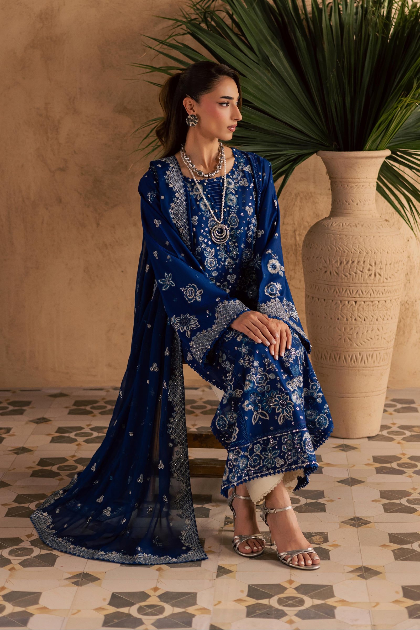 Eirlys 3Pc - Embroidered Festive Pret BATIKSS26 BATIK XS / Electric Blue / Pima Lawn-S / Electric Blue / Pima Lawn-M / Electric Blue / Pima Lawn-L / Electric Blue / Pima Lawn-XL / Electric Blue / Pima Lawn