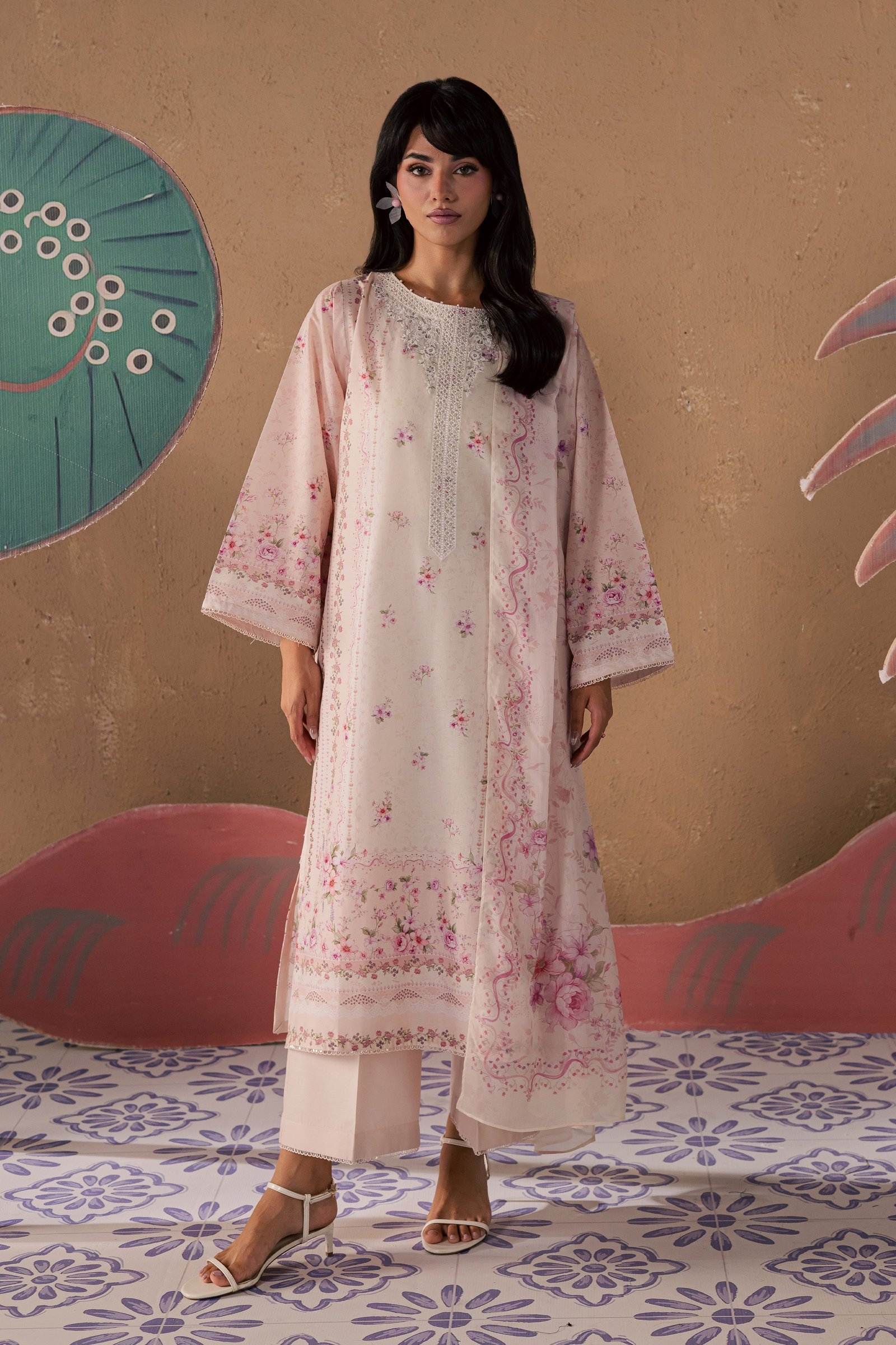 Elora 3Pc - Printed Lawn Dress BATIKSS26 BATIK XS / Powder Pink / Lawn-S / Powder Pink / Lawn-M / Powder Pink / Lawn-L / Powder Pink / Lawn-XL / Powder Pink / Lawn