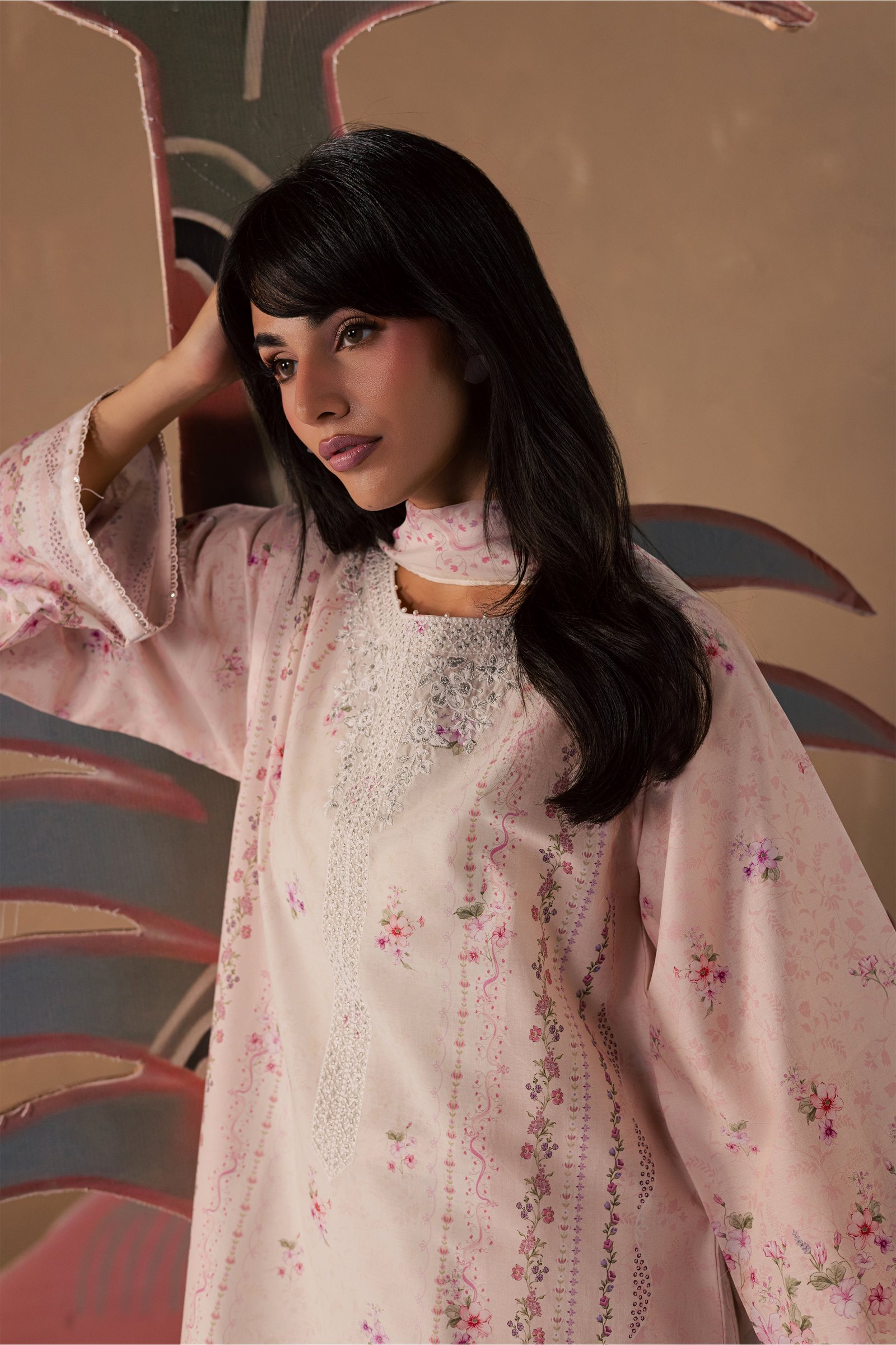 Elora 3Pc - Printed Lawn Dress BATIKSS26 BATIK XS / Powder Pink / Lawn-S / Powder Pink / Lawn-M / Powder Pink / Lawn-L / Powder Pink / Lawn-XL / Powder Pink / Lawn