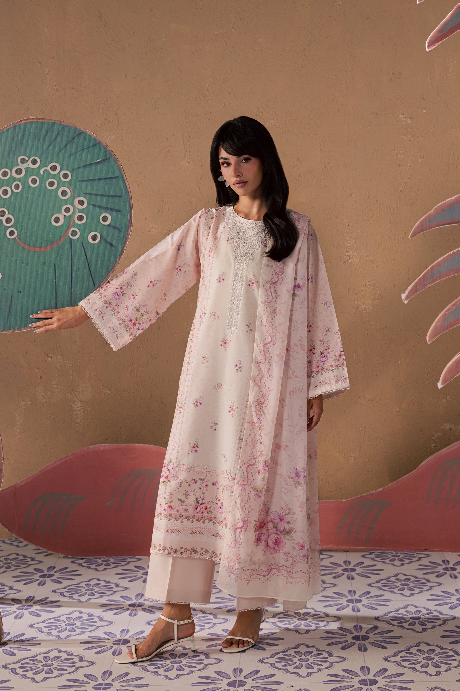 Elora 3Pc - Printed Lawn Dress BATIKSS26 BATIK XS / Powder Pink / Lawn-S / Powder Pink / Lawn-M / Powder Pink / Lawn-L / Powder Pink / Lawn-XL / Powder Pink / Lawn