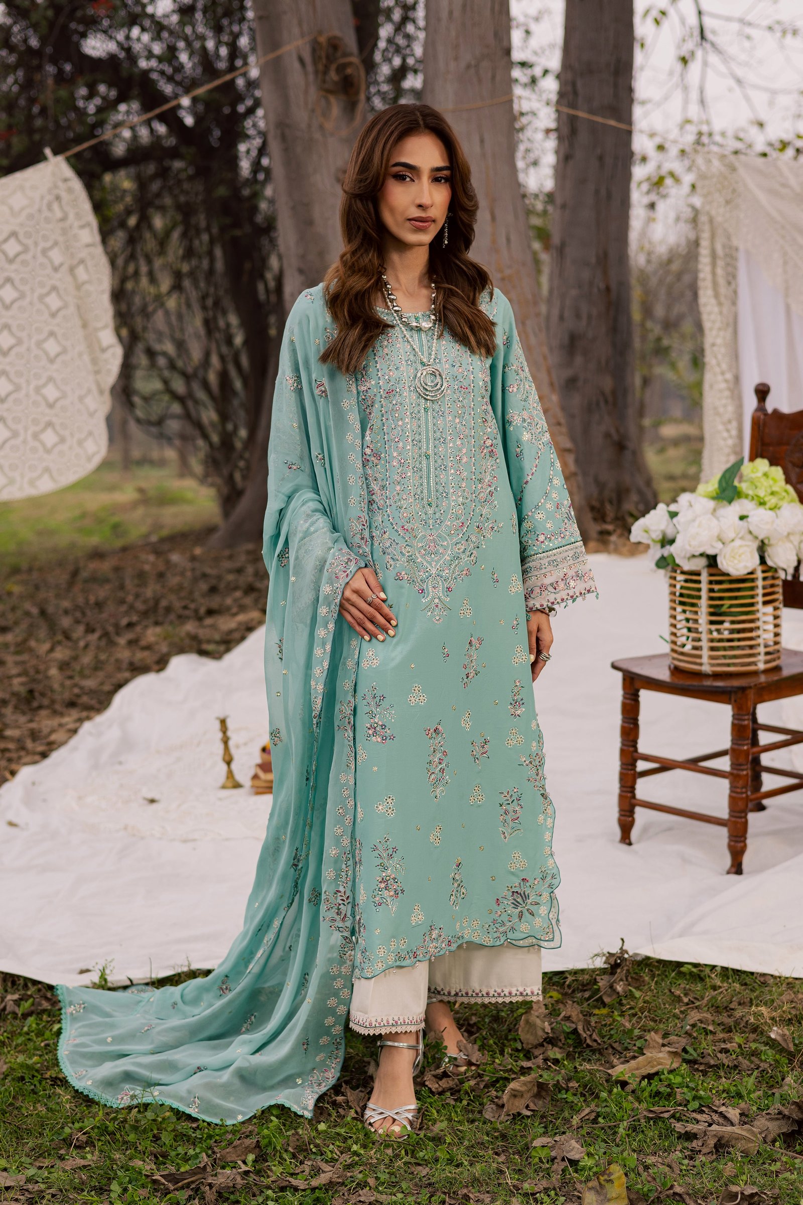 Emerald Toska 3Pc - Festive Embroidered Lawn BATIKEID2026 BATIK XS / Emerald / Pima Lawn-S / Emerald / Pima Lawn-M / Emerald / Pima Lawn-L / Emerald / Pima Lawn-XL / Emerald / Pima Lawn