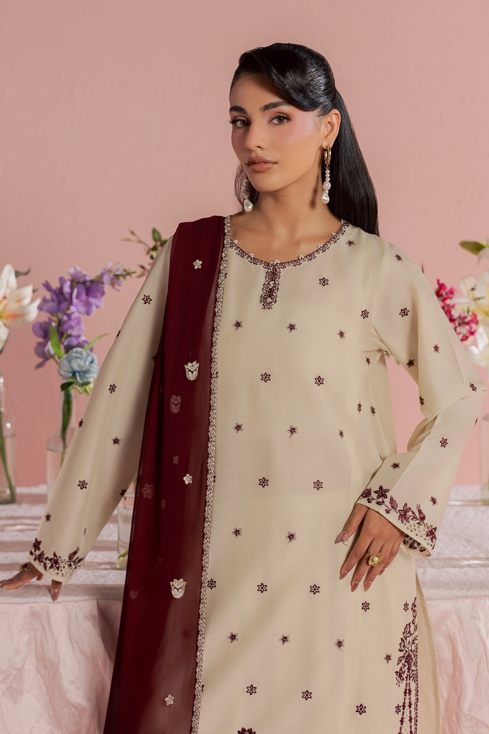 Enha 3Pc - Embroidered Lawn Dress BATIKSS26 BATIK XS / Beige / Pima Lawn-S / Beige / Pima Lawn-M / Beige / Pima Lawn-L / Beige / Pima Lawn-XL / Beige / Pima Lawn