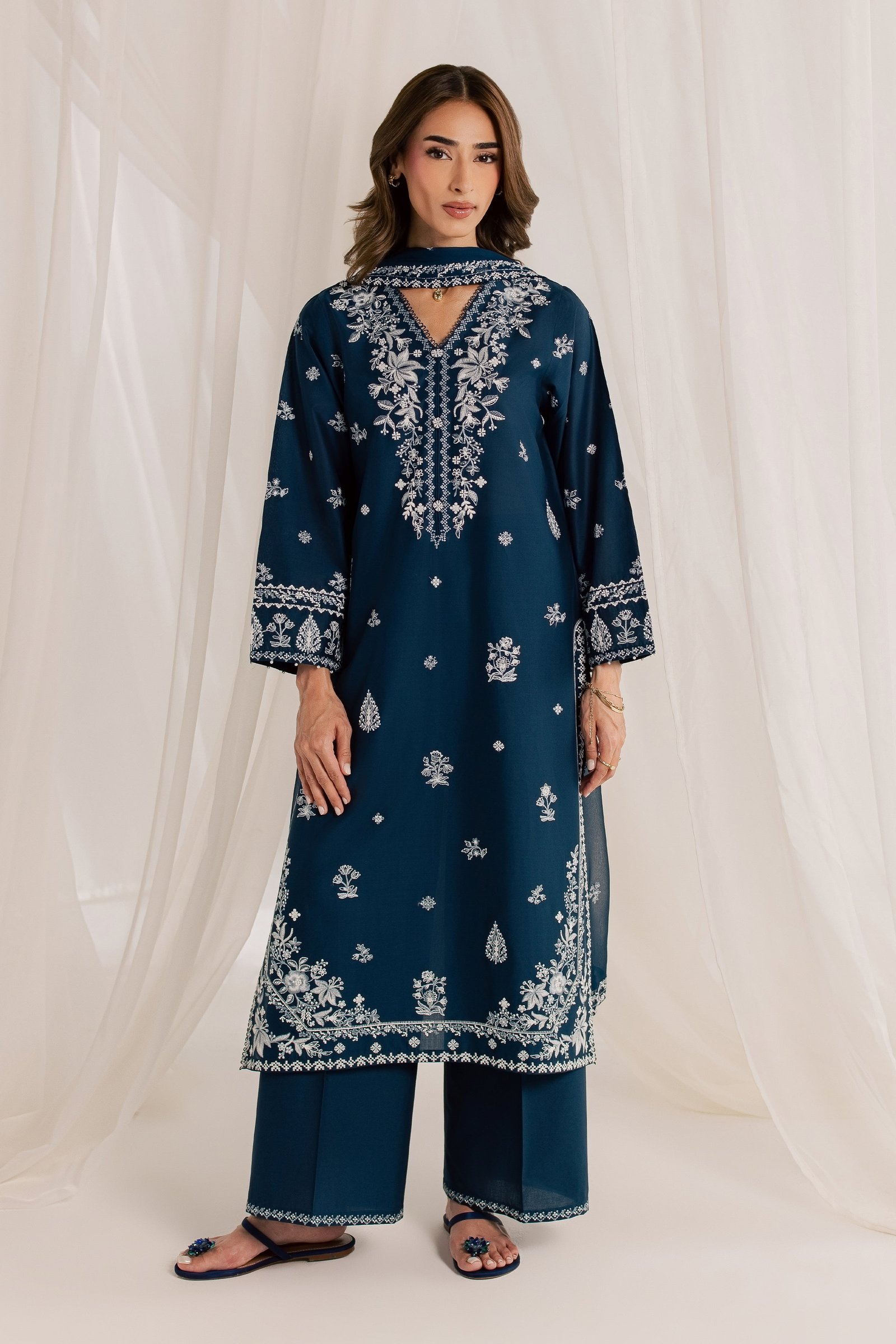 Esaam 3Pc - Embroidered Lawn Dress EverydayEdit26 BATIK XS / Space Blue / Pima Lawn-S / Space Blue / Pima Lawn-M / Space Blue / Pima Lawn-L / Space Blue / Pima Lawn-XL / Space Blue / Pima Lawn