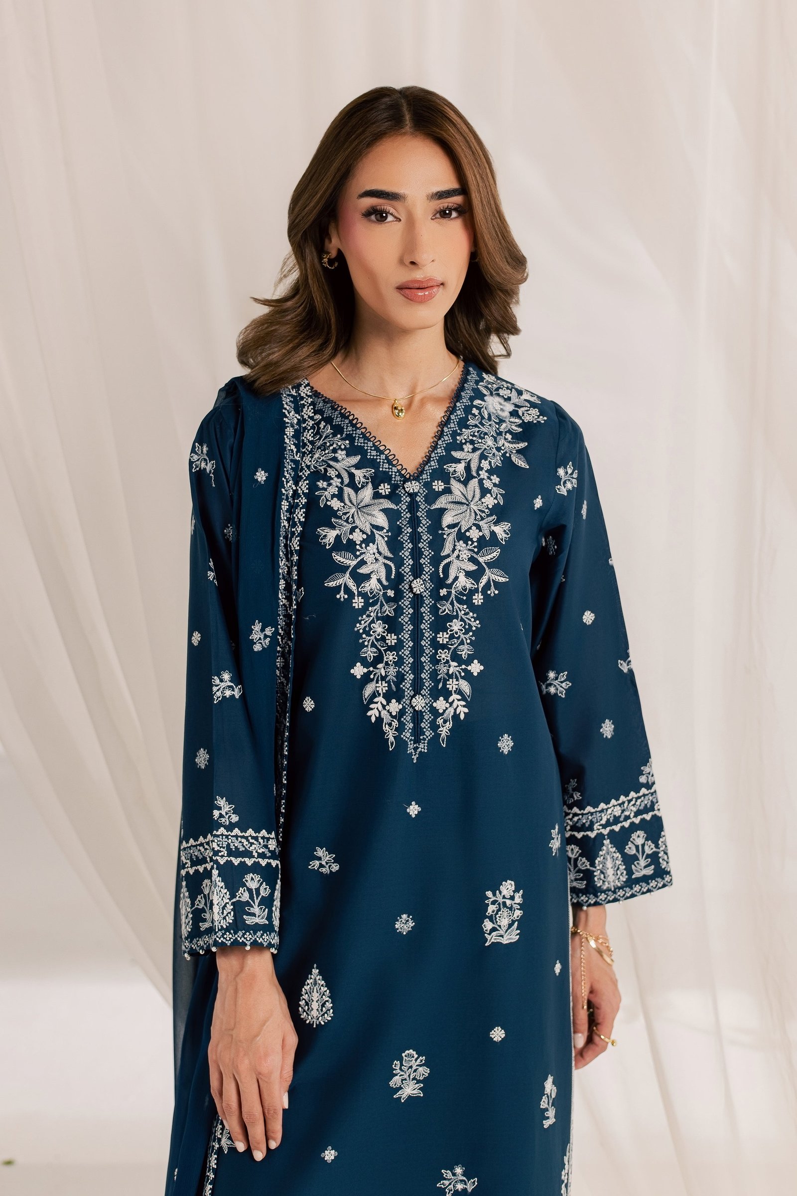 Esaam 3Pc - Embroidered Lawn Dress EverydayEdit26 BATIK XS / Space Blue / Pima Lawn-S / Space Blue / Pima Lawn-M / Space Blue / Pima Lawn-L / Space Blue / Pima Lawn-XL / Space Blue / Pima Lawn