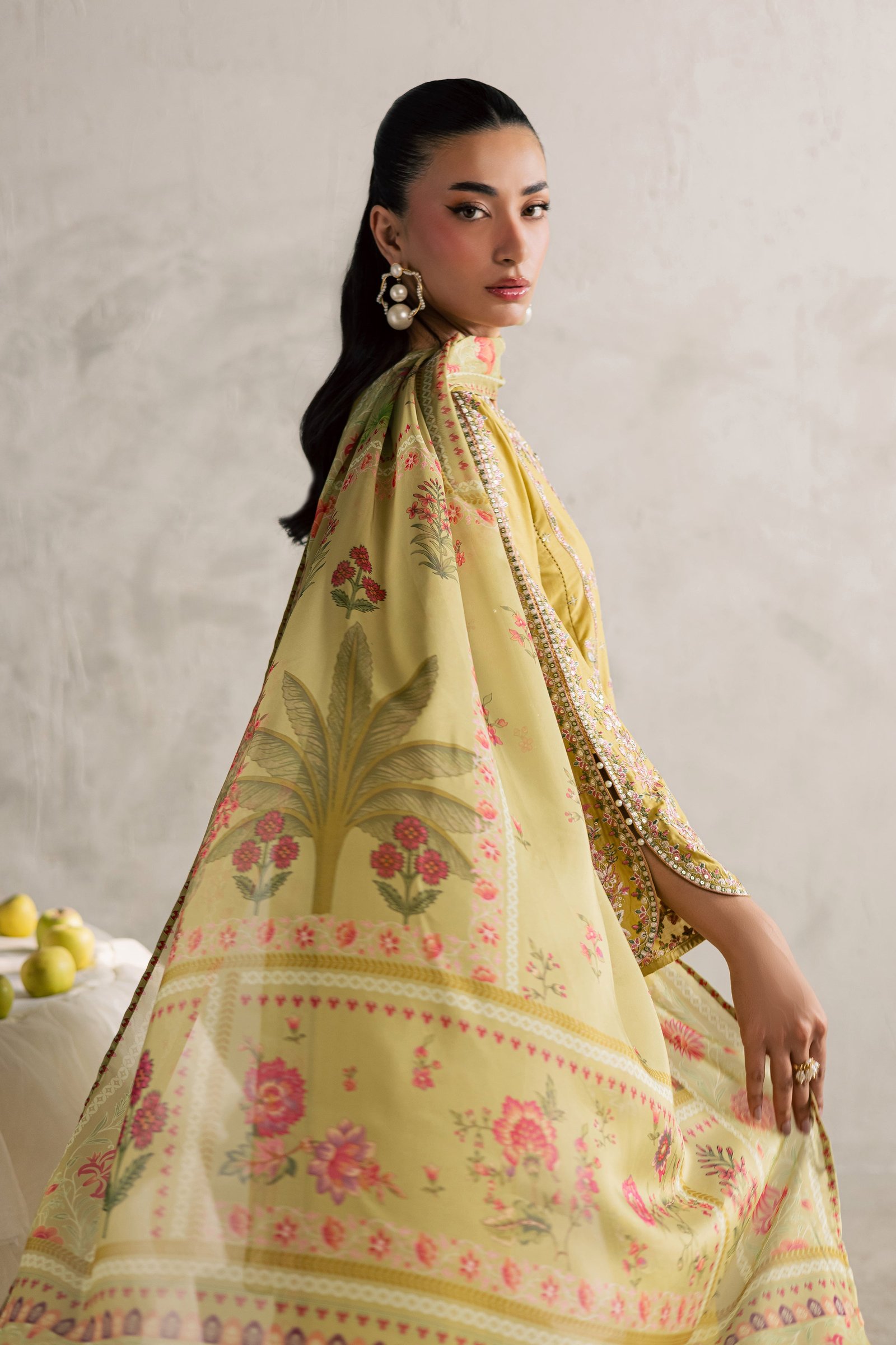 Essence 3Pc - Festive Embroidered Lawn BATIKEID2026 BATIK XS / Lime green / Pima Lawn-S / Lime green / Pima Lawn-M / Lime green / Pima Lawn-L / Lime green / Pima Lawn-XL / Lime green / Pima Lawn