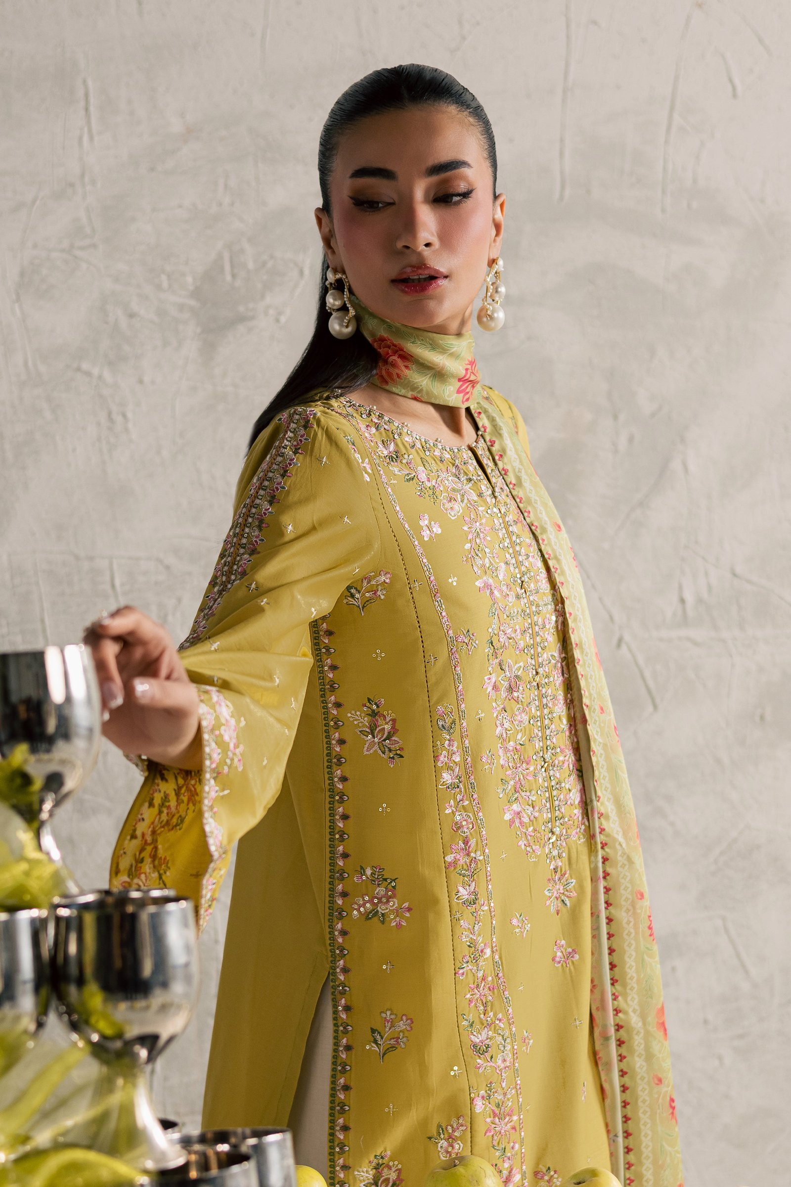 Essence 3Pc - Festive Embroidered Lawn BATIKEID2026 BATIK XS / Lime green / Pima Lawn-S / Lime green / Pima Lawn-M / Lime green / Pima Lawn-L / Lime green / Pima Lawn-XL / Lime green / Pima Lawn