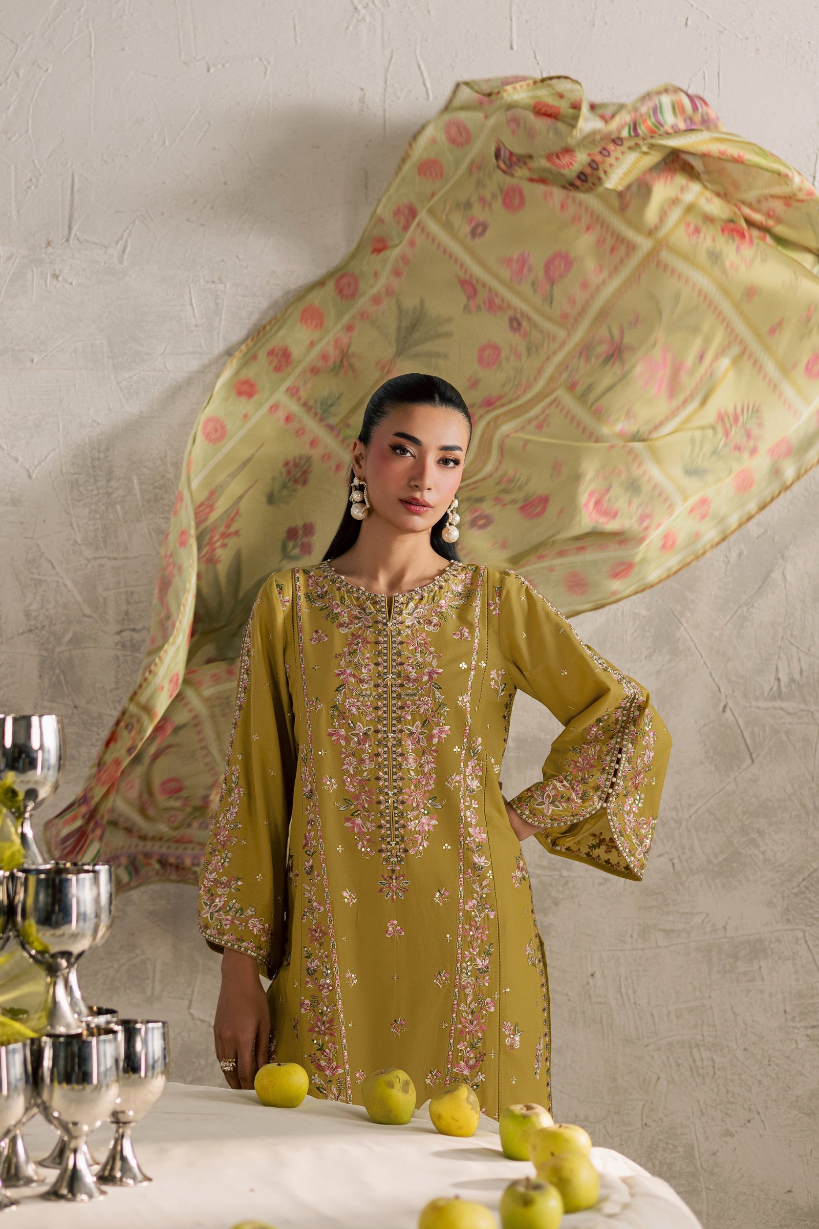 Essence 3Pc - Festive Embroidered Lawn BATIKEID2026 BATIK XS / Lime green / Pima Lawn-S / Lime green / Pima Lawn-M / Lime green / Pima Lawn-L / Lime green / Pima Lawn-XL / Lime green / Pima Lawn