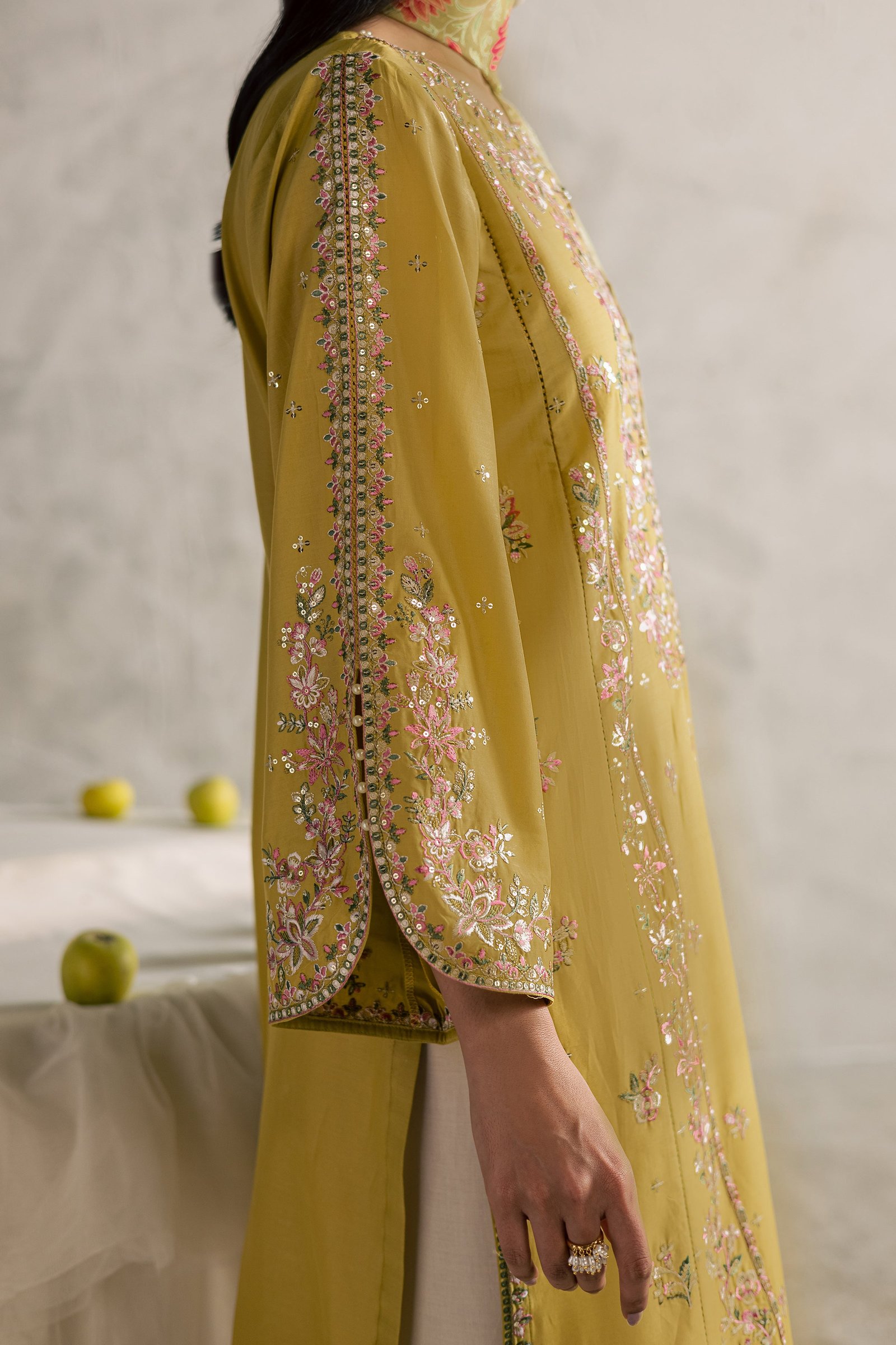 Essence 3Pc - Festive Embroidered Lawn BATIKEID2026 BATIK XS / Lime green / Pima Lawn-S / Lime green / Pima Lawn-M / Lime green / Pima Lawn-L / Lime green / Pima Lawn-XL / Lime green / Pima Lawn