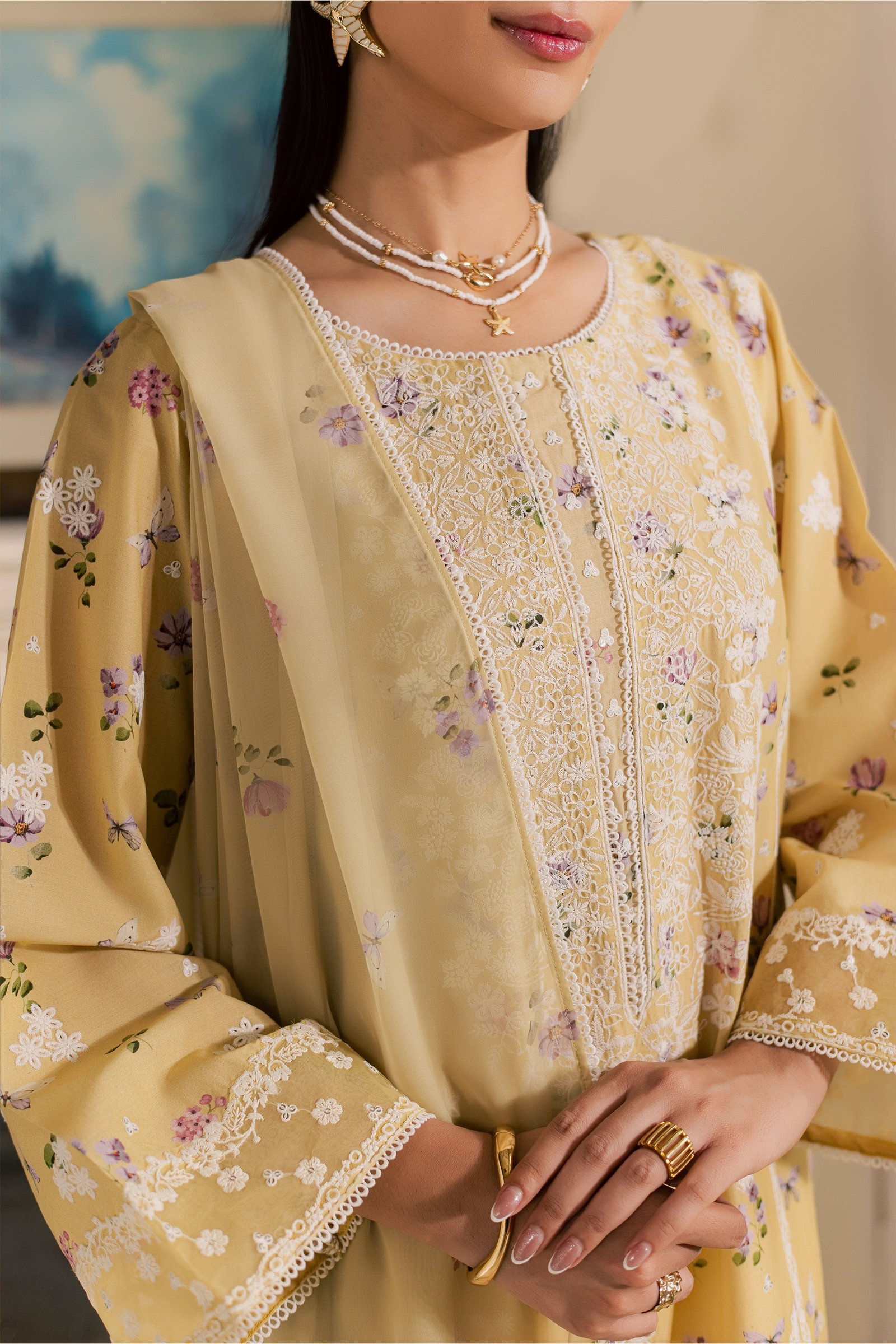 Eyrna 3Pc - Luxury Embroidered Lawn BATIKSS26 BATIK XS / Yellow / Lawn-S / Yellow / Lawn-M / Yellow / Lawn-L / Yellow / Lawn-XL / Yellow / Lawn