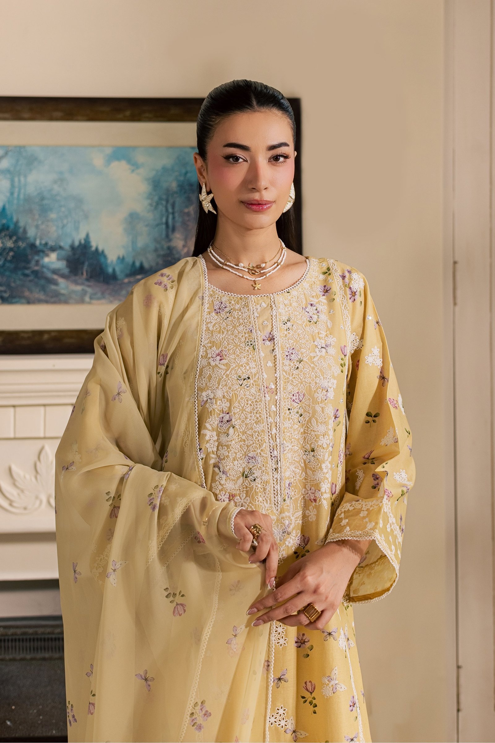Eyrna 3Pc - Luxury Embroidered Lawn BATIKSS26 BATIK XS / Yellow / Lawn-S / Yellow / Lawn-M / Yellow / Lawn-L / Yellow / Lawn-XL / Yellow / Lawn