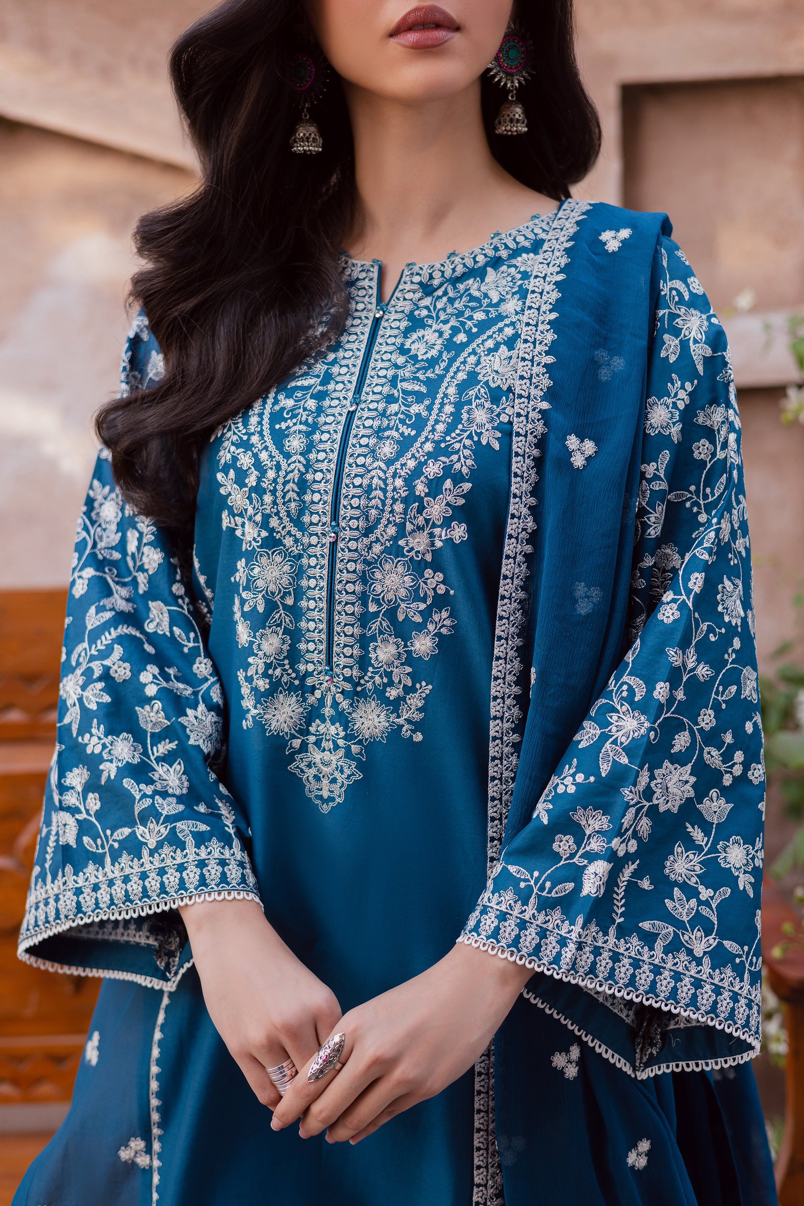 Farsali 3Pc - Festive Embroidered Lawn BATIKEID2026 BATIK XS / Moroccon Blue / Pima Lawn-S / Moroccon Blue / Pima Lawn-M / Moroccon Blue / Pima Lawn-L / Moroccon Blue / Pima Lawn-XL / Moroccon Blue / Pima Lawn