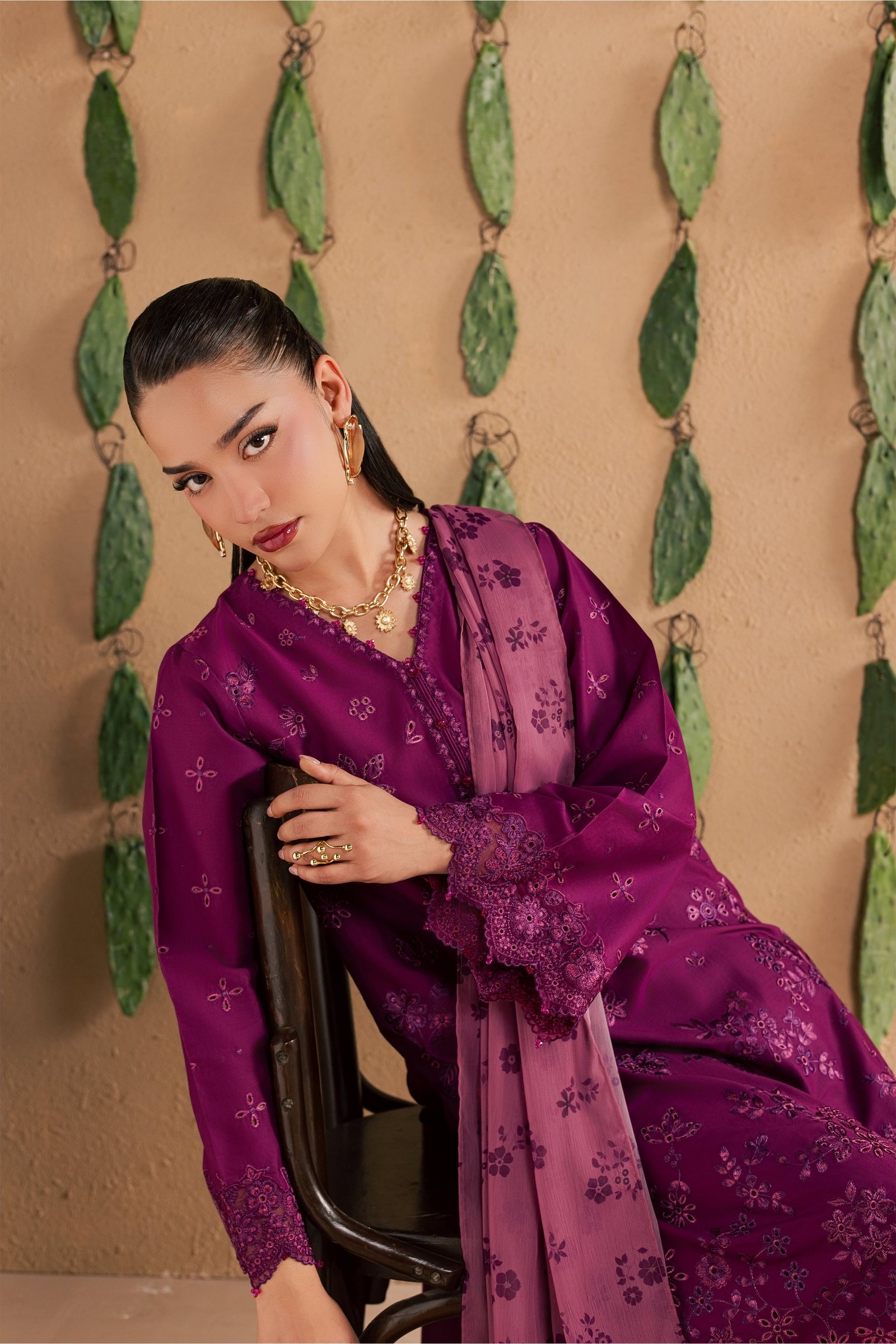 Feeha 3Pc - Luxury Embroidered Lawn BATIKSS26 BATIK XS / Magenta / Pima Lawn-S / Magenta / Pima Lawn-M / Magenta / Pima Lawn-L / Magenta / Pima Lawn-XL / Magenta / Pima Lawn