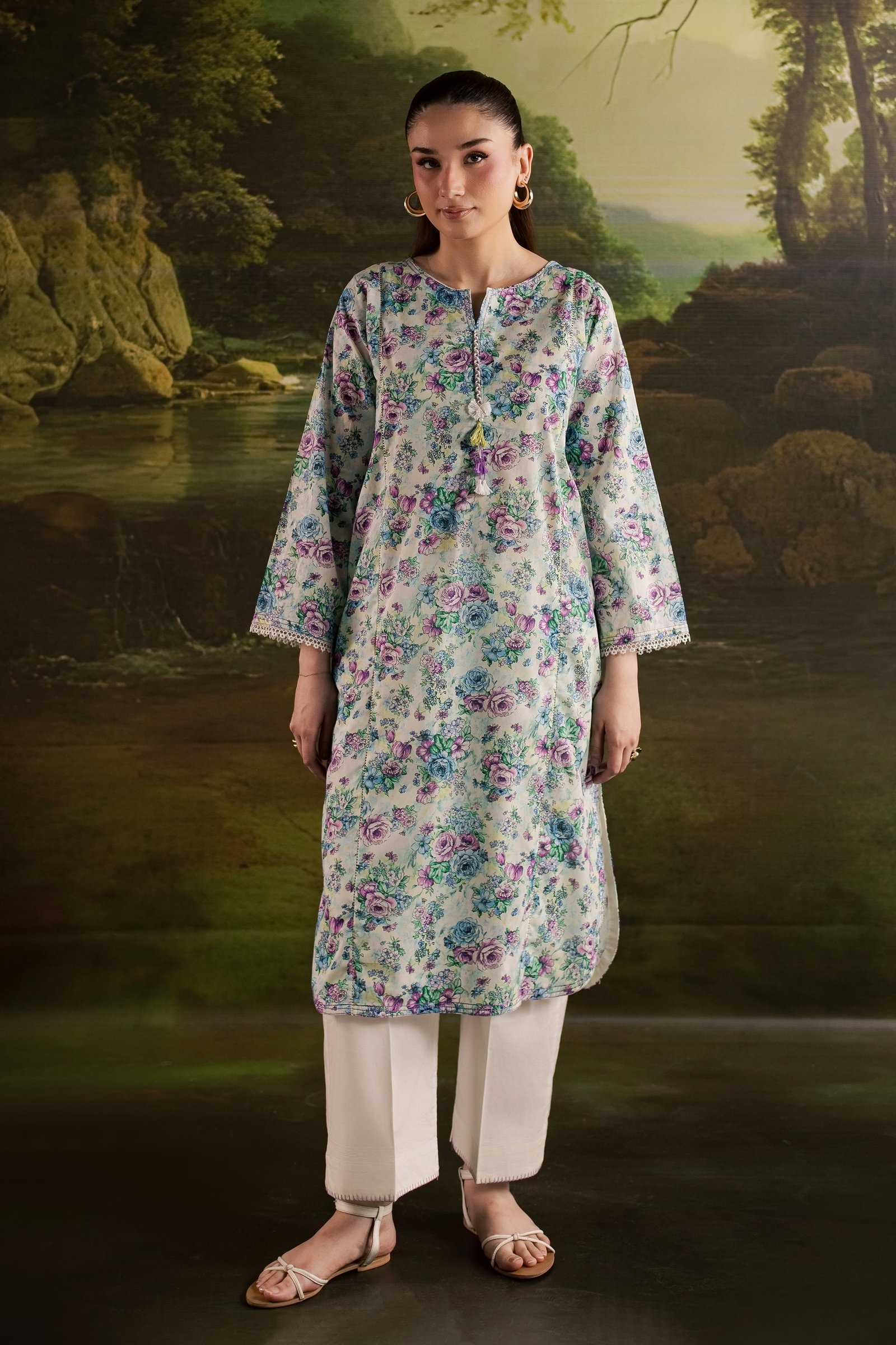  Flora 2Pc - Printed Lawn Dress BATIKSS26  BATIK   XS / Pearl White / Lawn-S / Pearl White / Lawn-M / Pearl White / Lawn-L / Pearl White / Lawn-XL / Pearl White / Lawn